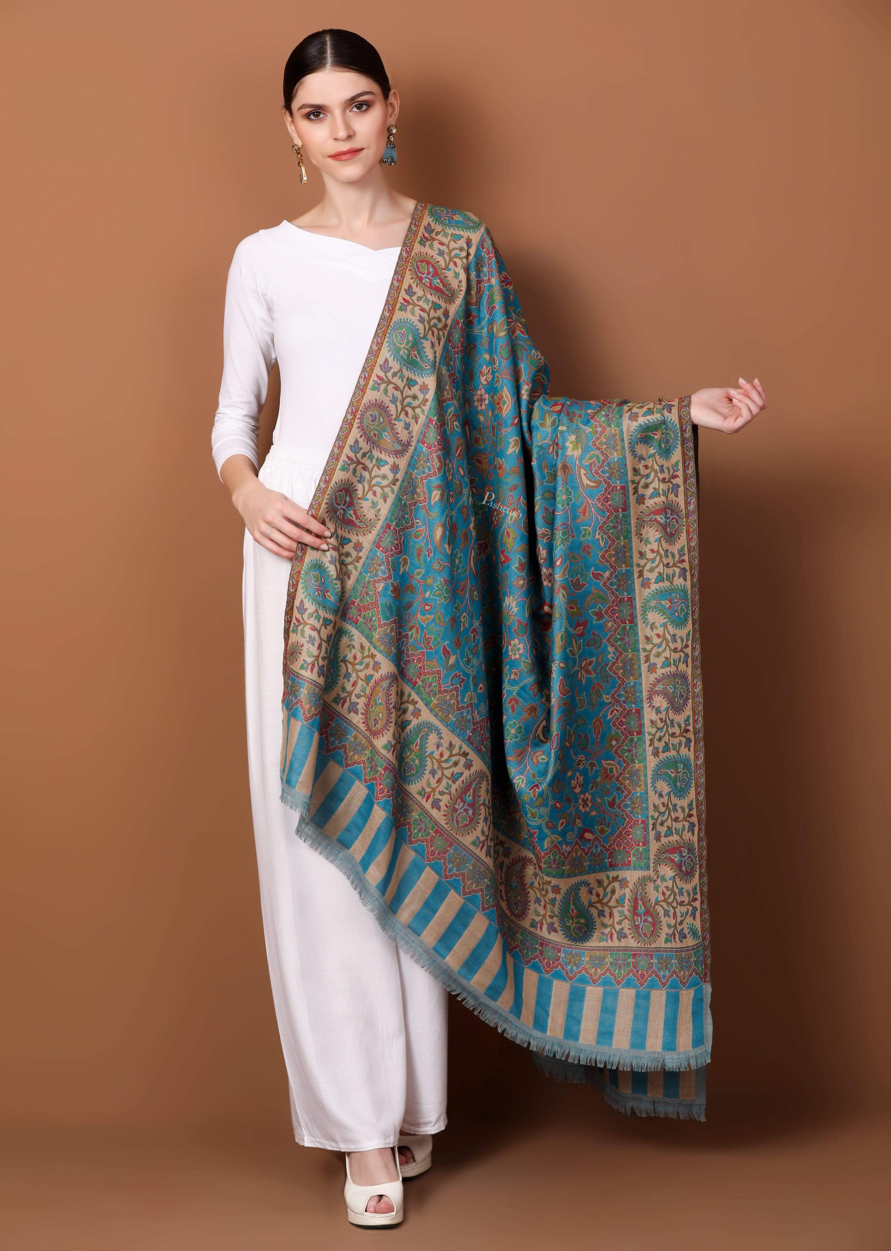 Pashtush Womens Ethnic Shawl, Faux Pashmina, Soft And Warm, Paradise Blue - Image 2