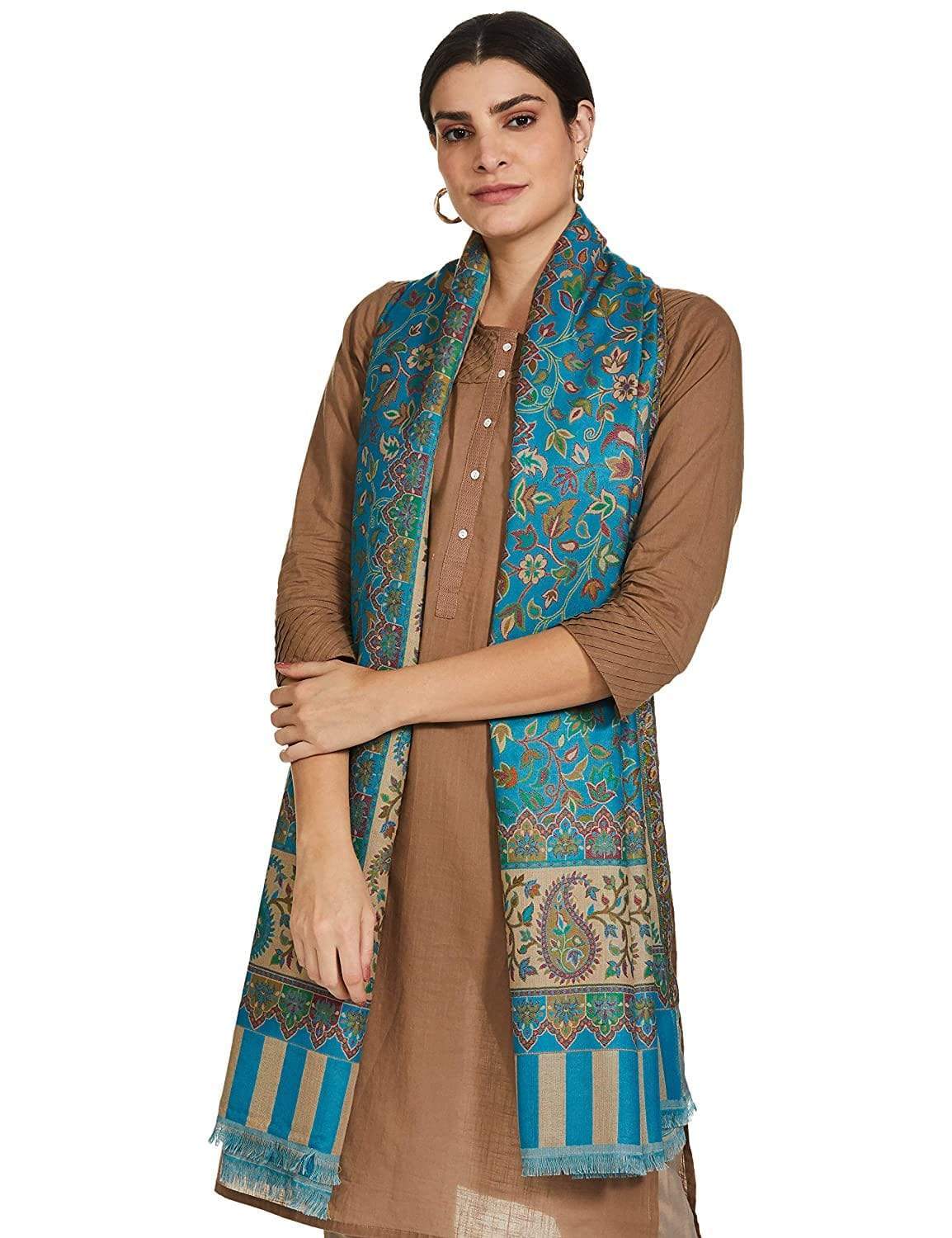 Pashtush Womens Ethnic Shawl, Faux Pashmina, Soft And Warm, Paradise Blue - Image 6