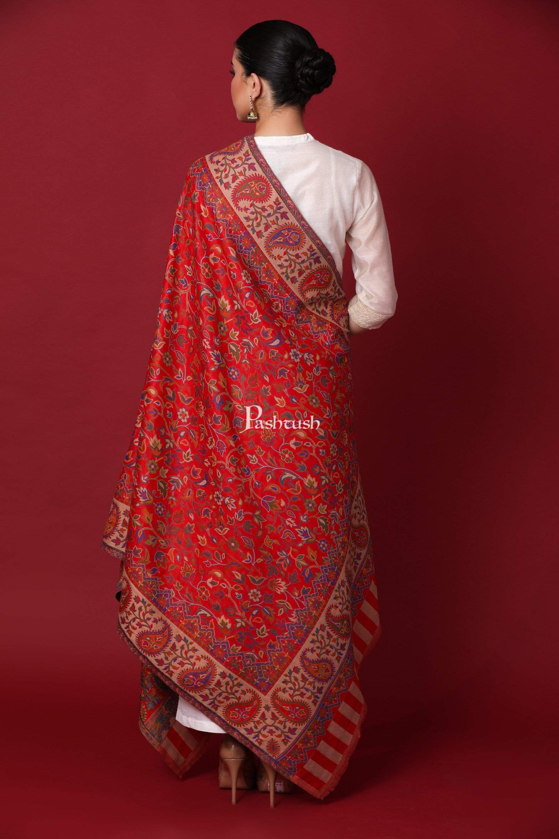 Pashtush Womens Ethnic Shawl, Faux Pashmina, Soft And Warm, Red - Image 3