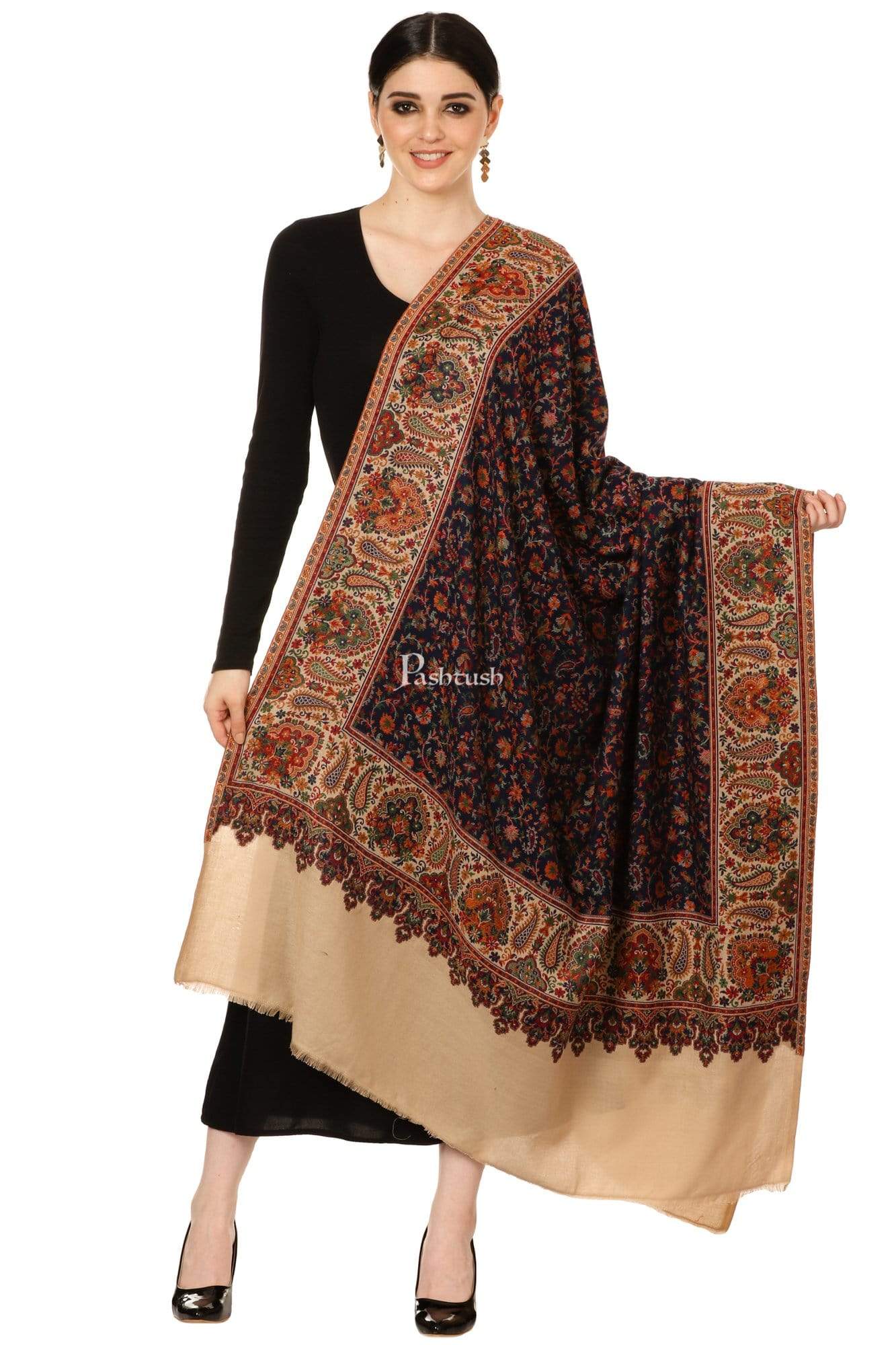 Pashtush Womens Ethnic Shawl, Faux Pashmina, Woven Jacquard Design With Woven Paisleys, Soft And Warm Faux Pashmina