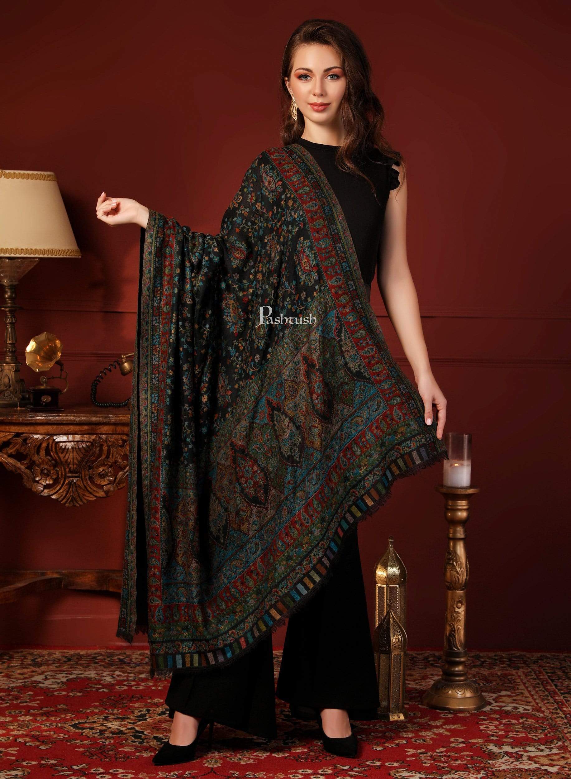 Pashtush Womens Ethnic Shawl, Multi-Colored Weave, Pure Wool, Woolmark Certificate - Image 3
