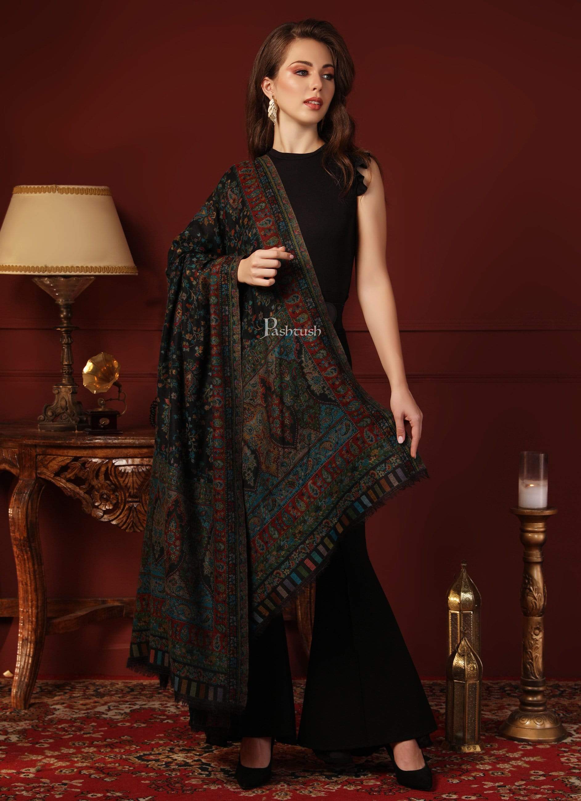 Pashtush Womens Ethnic Shawl, Multi-Colored Weave, Pure Wool, Woolmark Certificate - Image 4
