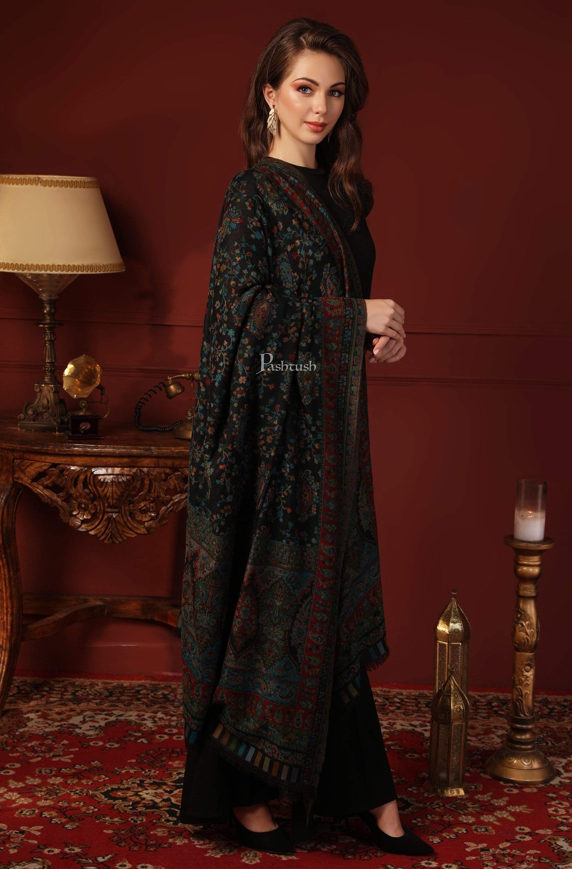 Pashtush Womens Ethnic Shawl, Multi-Colored Weave, Pure Wool, Woolmark Certificate - Image 5
