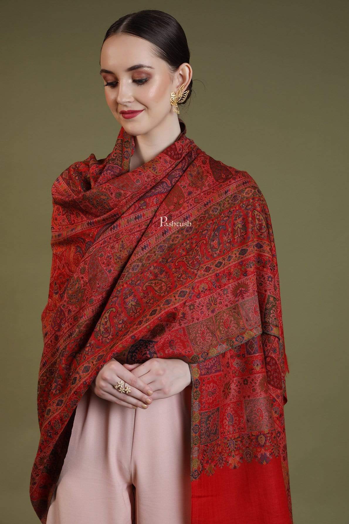 Pashtush Womens Ethnic Shawl, Pastel Coloured Weave, Pure Wool, Woolmark Certificate - Image 5