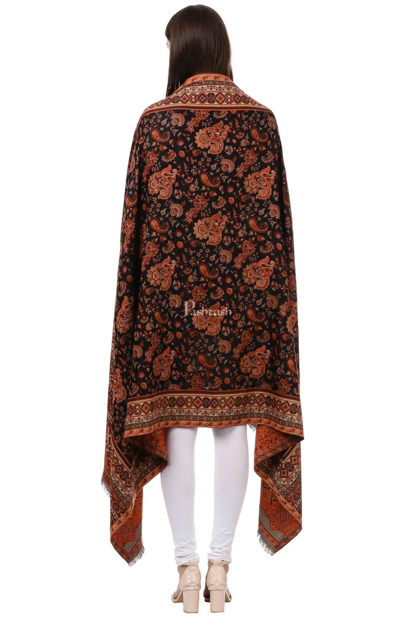 Pashtush Womens Ethnic Shawl, Woven Jacquard Design With Woven Paisleys, Soft And Warm Faux Pashmina - Image 3