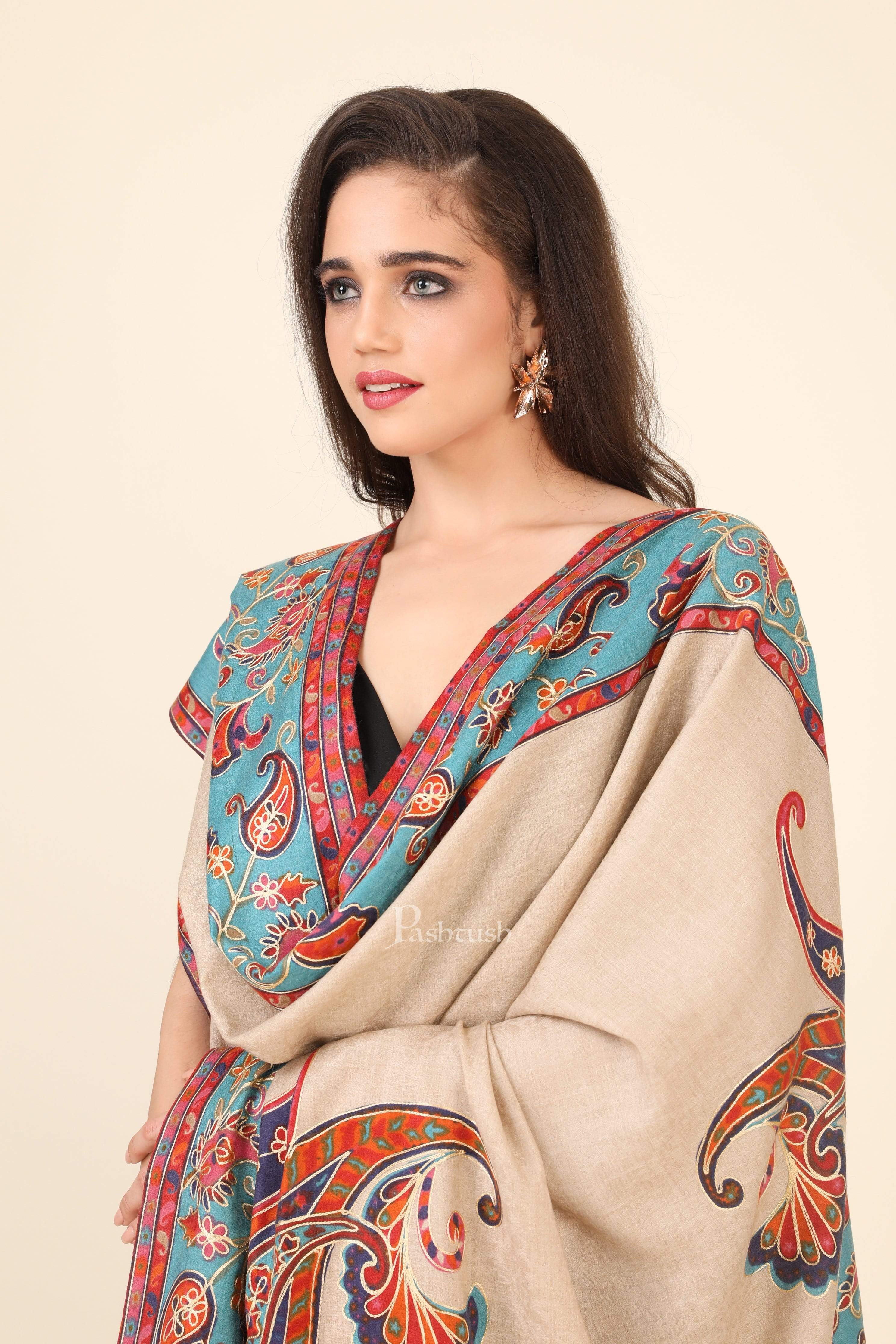 Pashtush Womens Kalamkari Embroidery Shawl, Fine Wool Shawls, Medium - Image 4