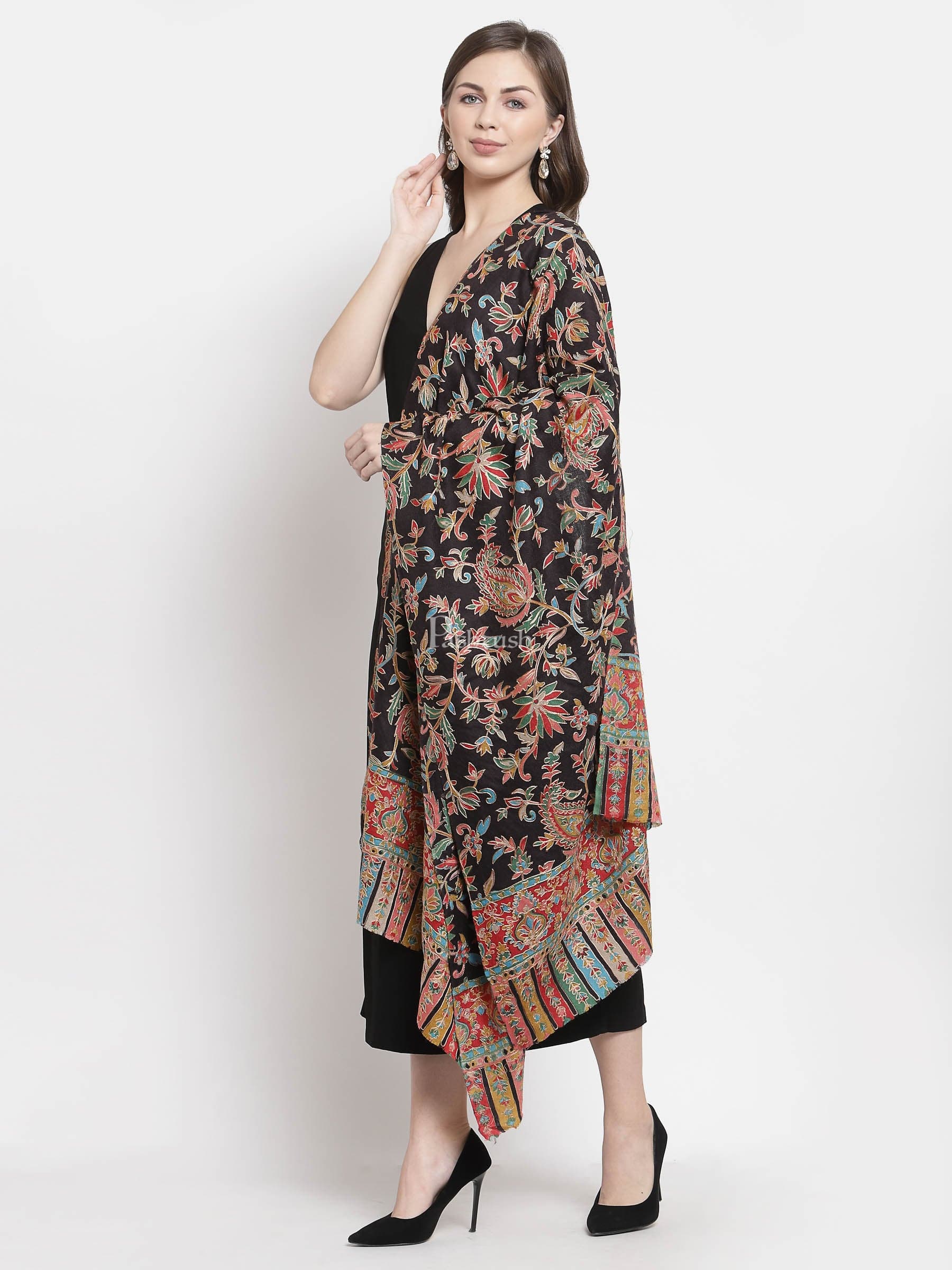 Pashtush Womens Kalamkari Fine Wool Hand Printed Stole Scarf