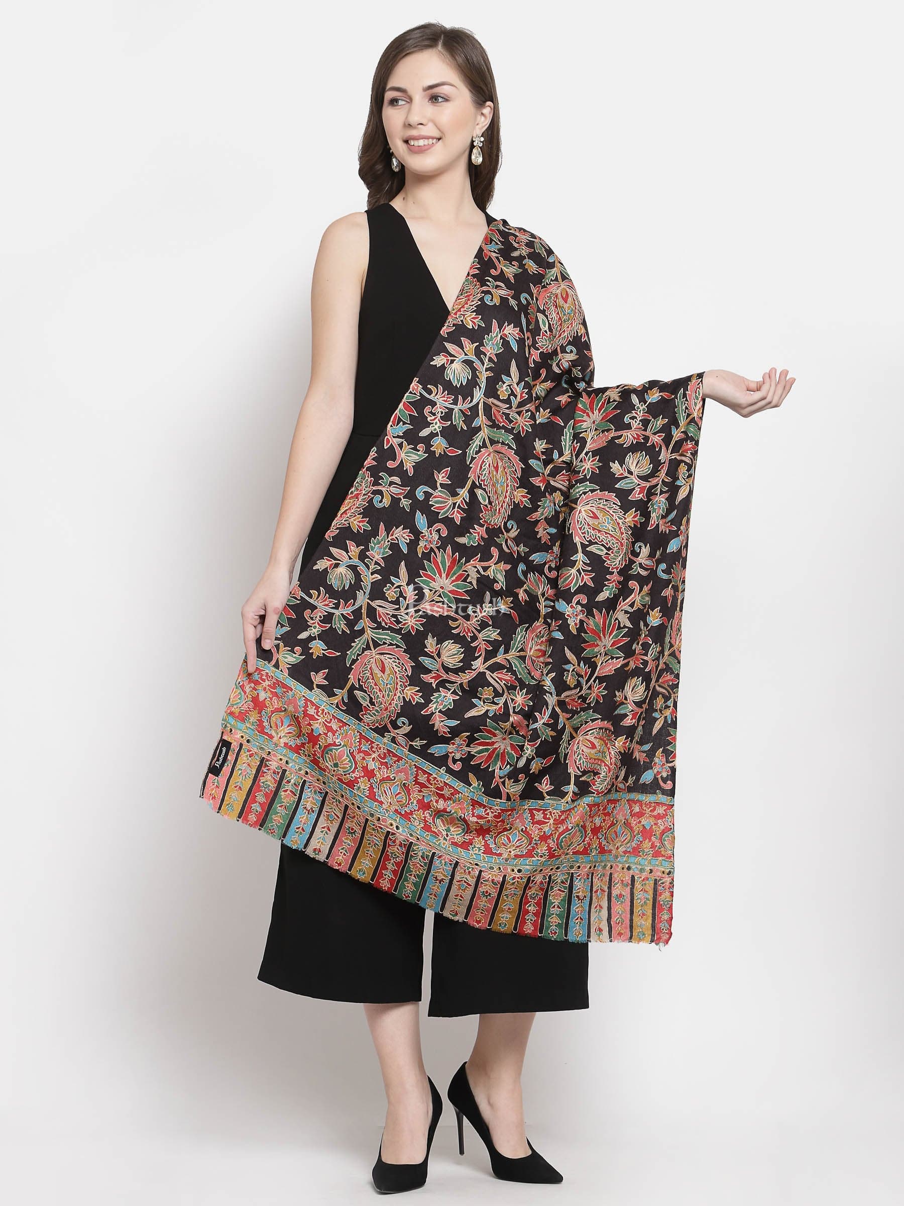 Pashtush Womens Kalamkari Fine Wool Hand Printed Stole Scarf - Image 4