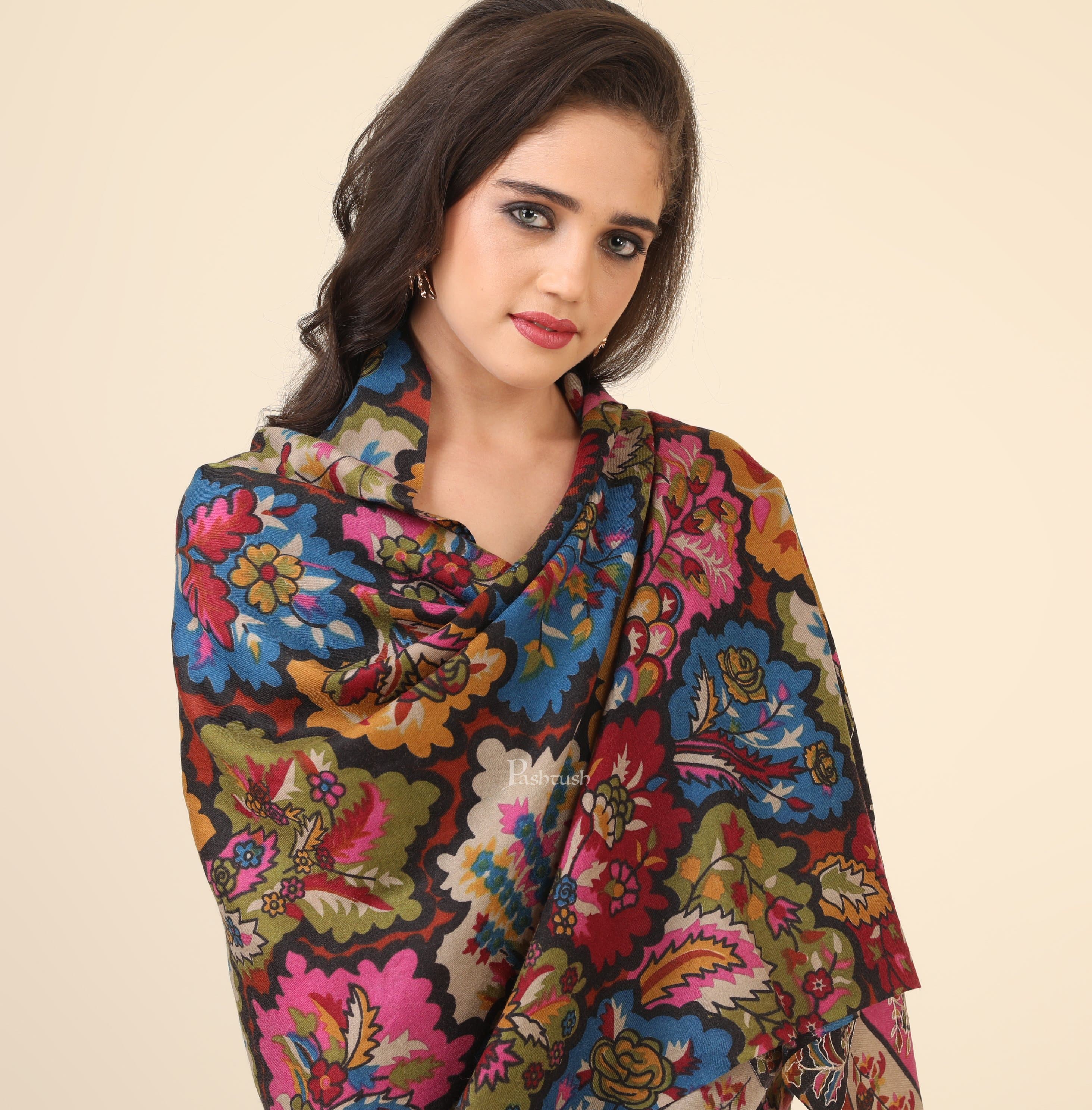Pashtush Womens Kalamkari Fine Wool Hand Printed Stole Scarf - Image 3
