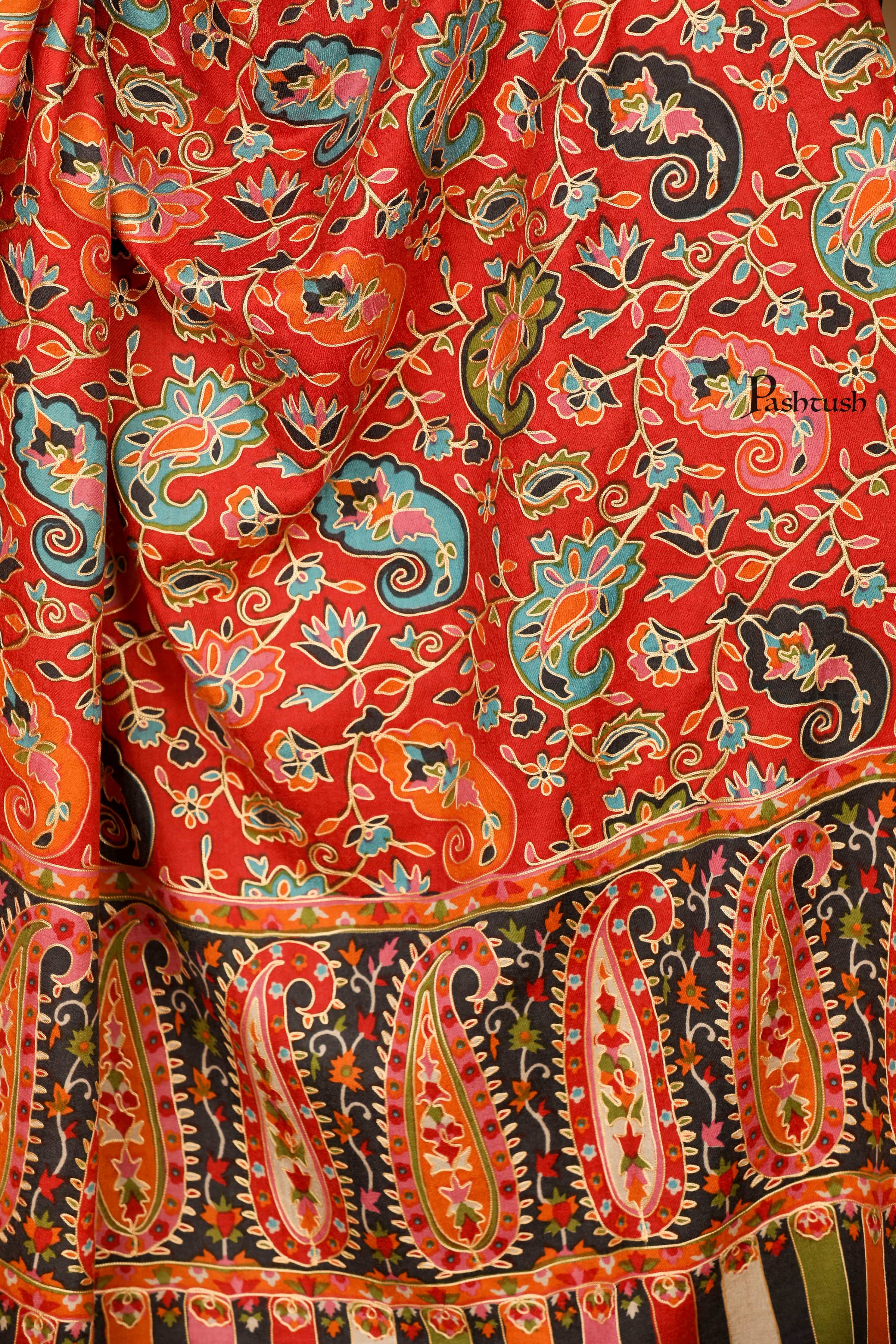Pashtush Womens Kalamkari Outline Embroidery Shawl, Multicoloured - Image 3