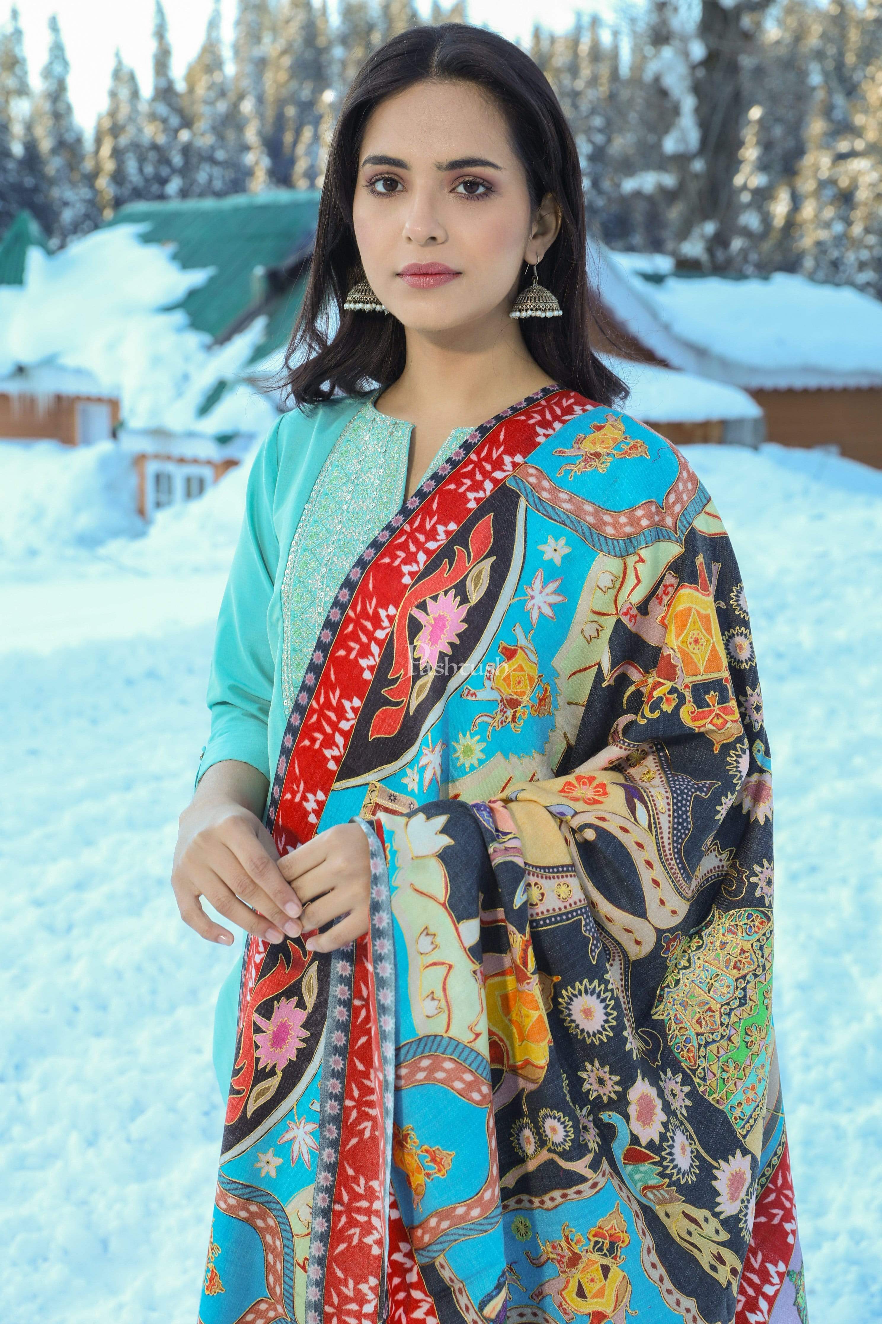 Pashtush Womens Kalamkari Shawl, Multicoloured, With Outline Embroidery, 100% Pure Woolmark Certified - Image 10