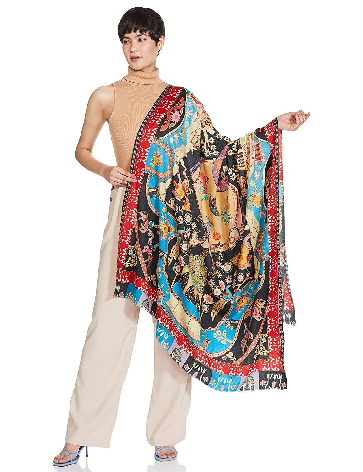 Pashtush Womens Kalamkari Shawl, Multicoloured, With Outline Embroidery, 100% Pure Woolmark Certified - Image 11
