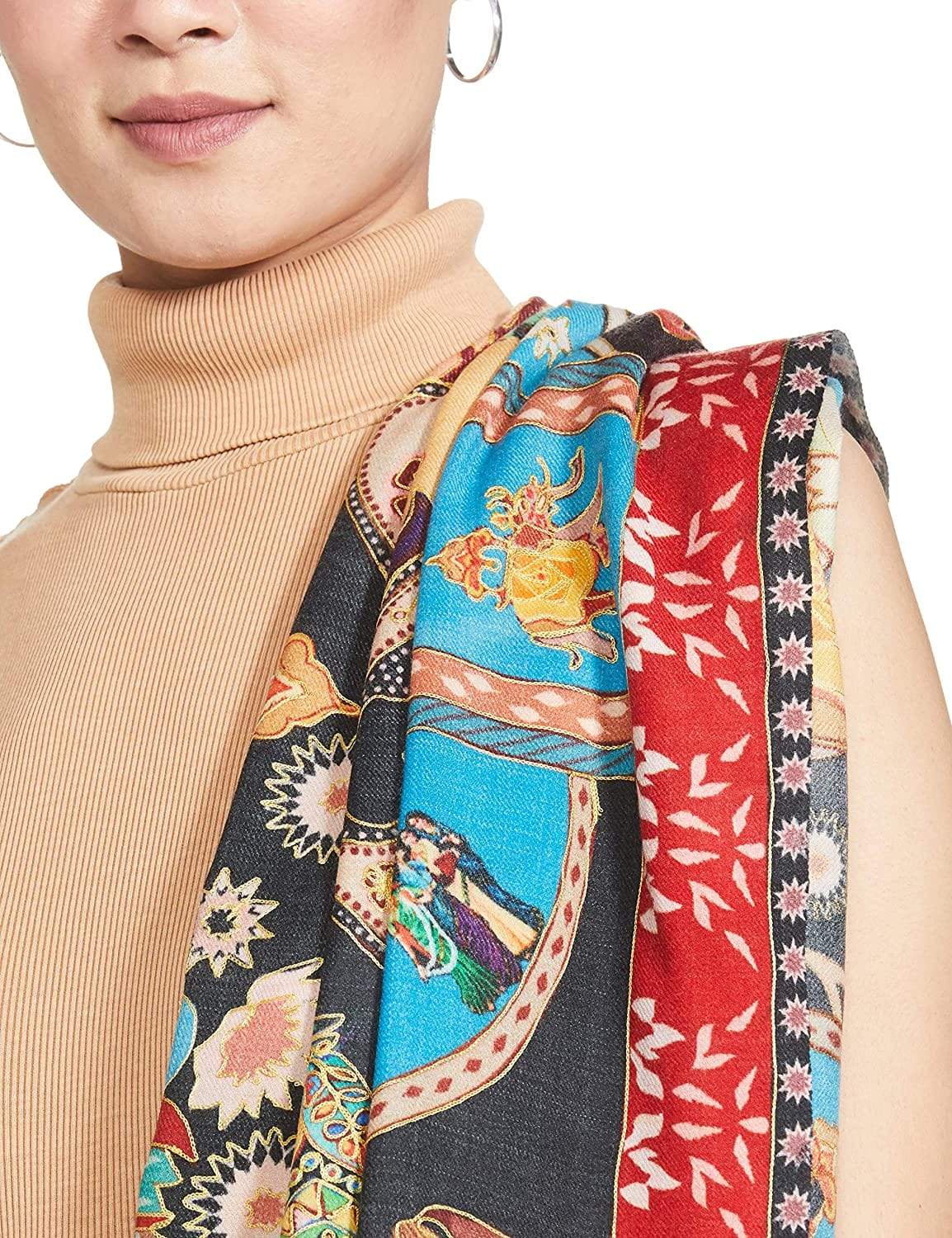 Pashtush Womens Kalamkari Shawl, Multicoloured, With Outline Embroidery, 100% Pure Woolmark Certified - Image 12