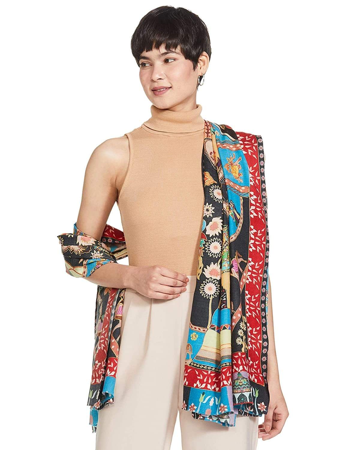 Pashtush Womens Kalamkari Shawl, Multicoloured, With Outline Embroidery, 100% Pure Woolmark Certified - Image 14