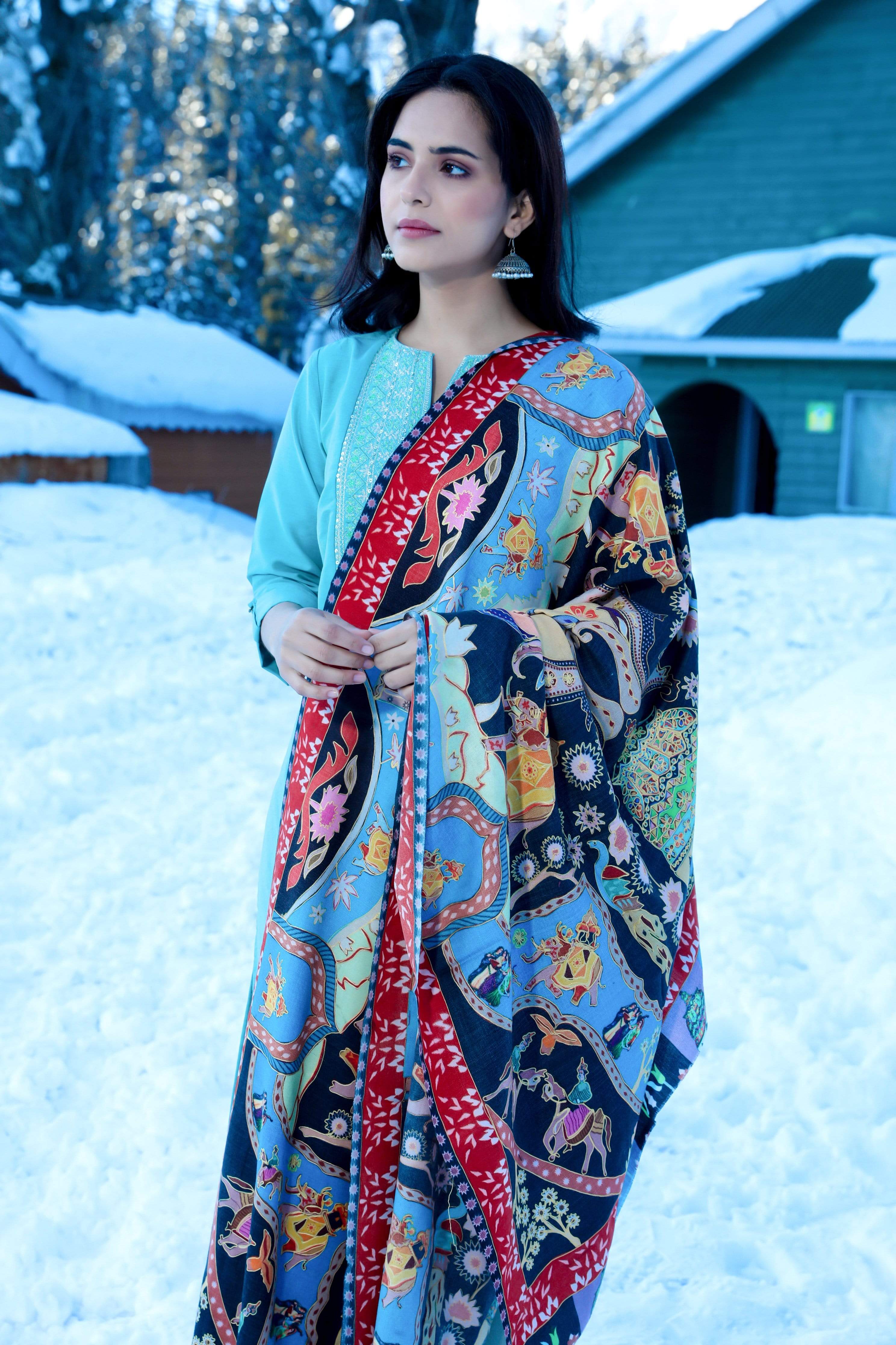 Pashtush Womens Kalamkari Shawl, Multicoloured, With Outline Embroidery, 100% Pure Woolmark Certified - Image 6