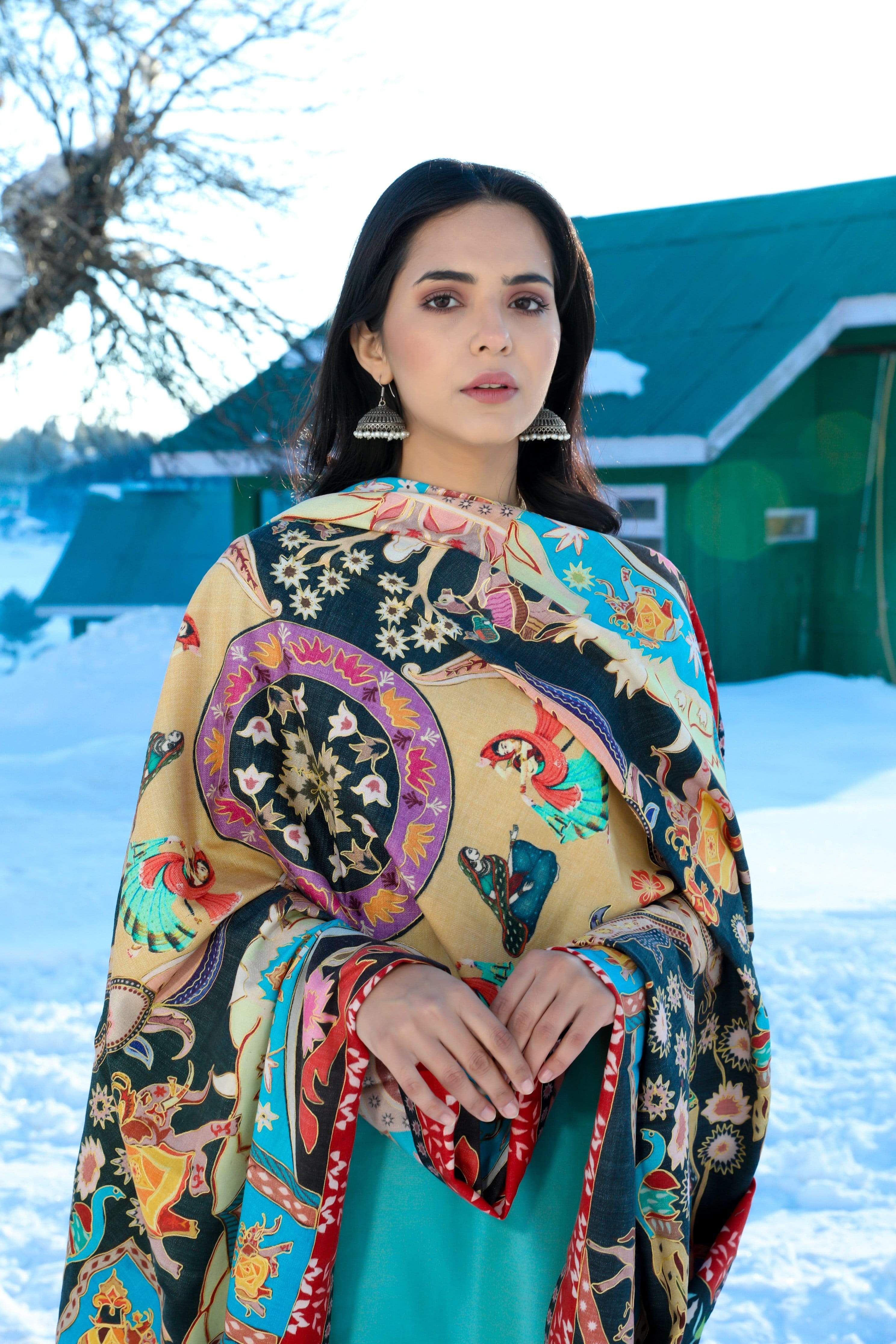 Pashtush Womens Kalamkari Shawl, Multicoloured, With Outline Embroidery, 100% Pure Woolmark Certified - Image 7