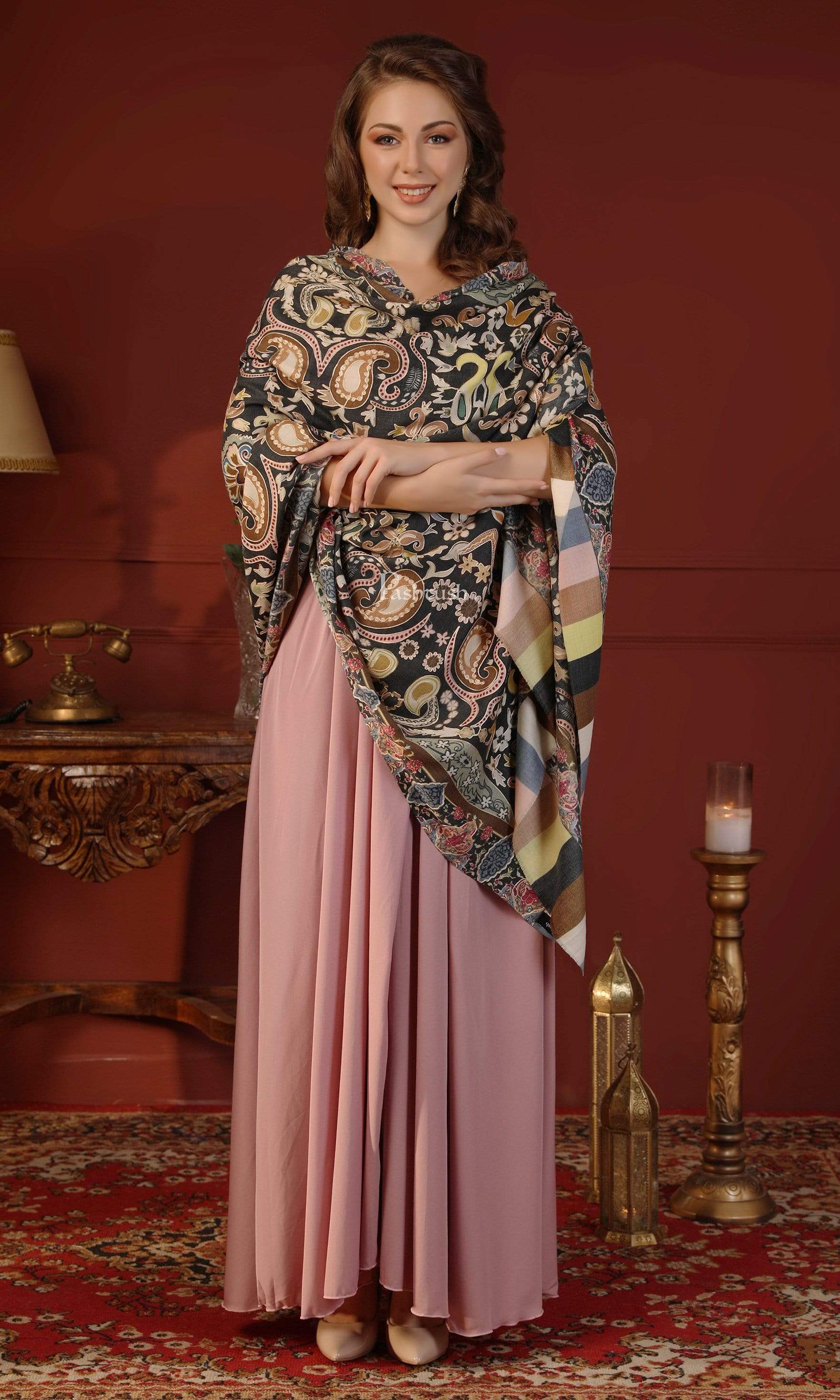 Pashtush Womens Kalamkari Stole, Hand Embroidery, 100% Pure Wool (Woolmark Certified) - Image 2