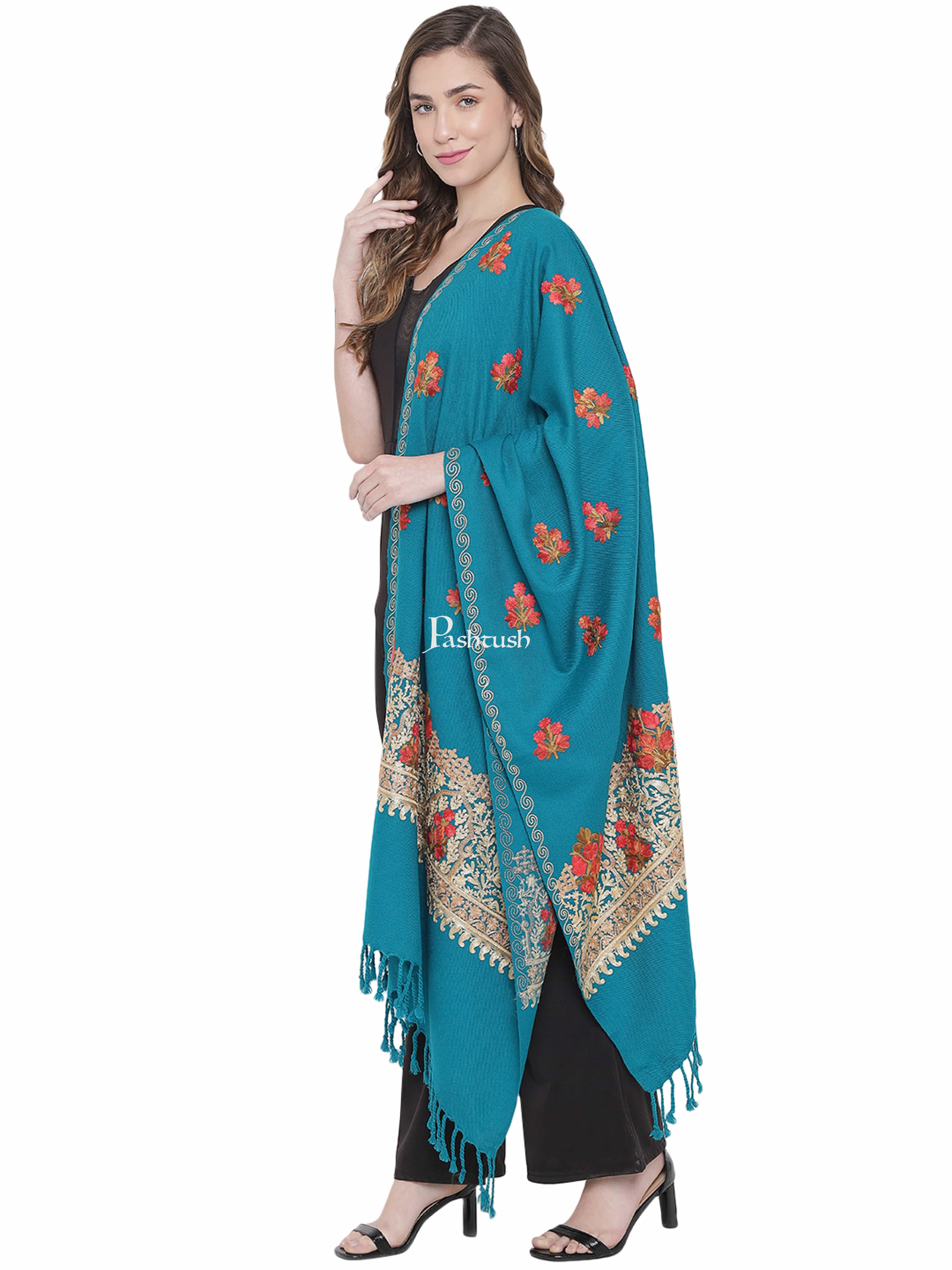 Pashtush Womens Kashmiri Aari Embroidery Stole, Arabic Sea - Image 6