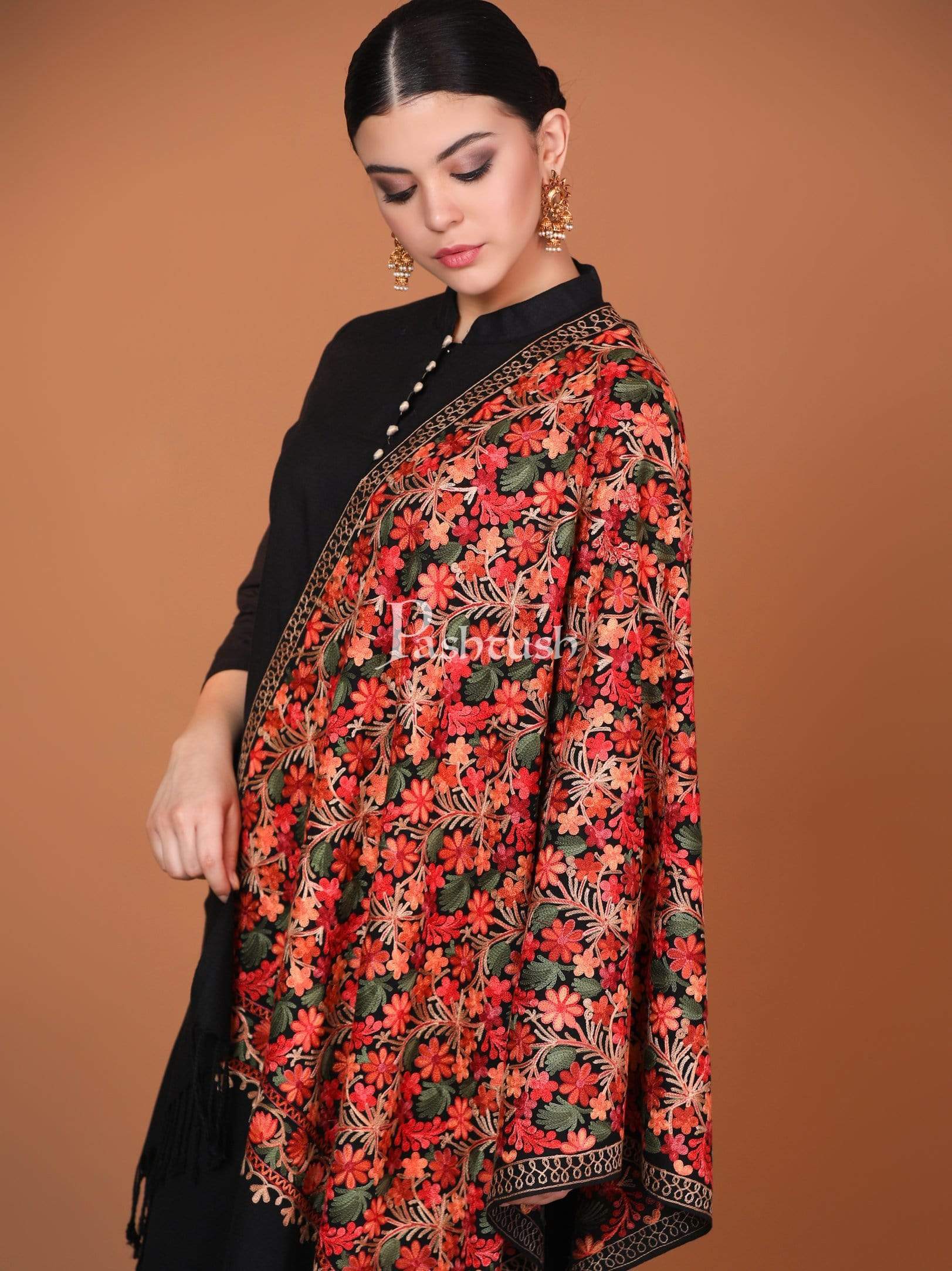 Pashtush Womens Aari Embroidery Stole, Soft And Warm
