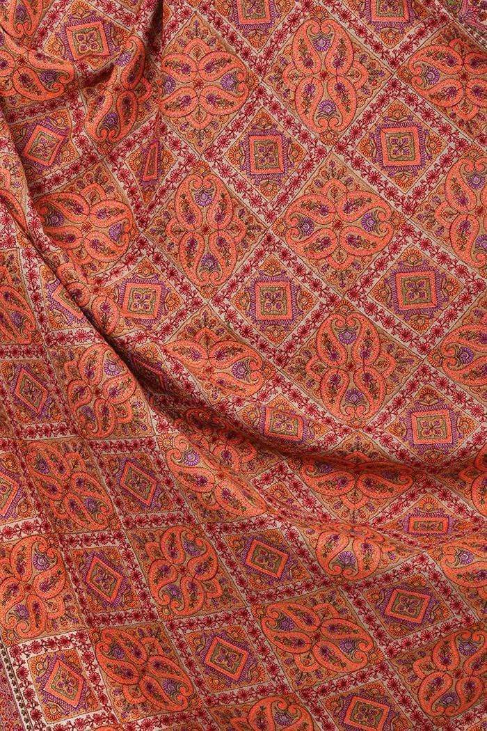 Pashtush Womens Embroidery Shawl, Fine Wool, Intricate Needlework, Taupe - Image 2