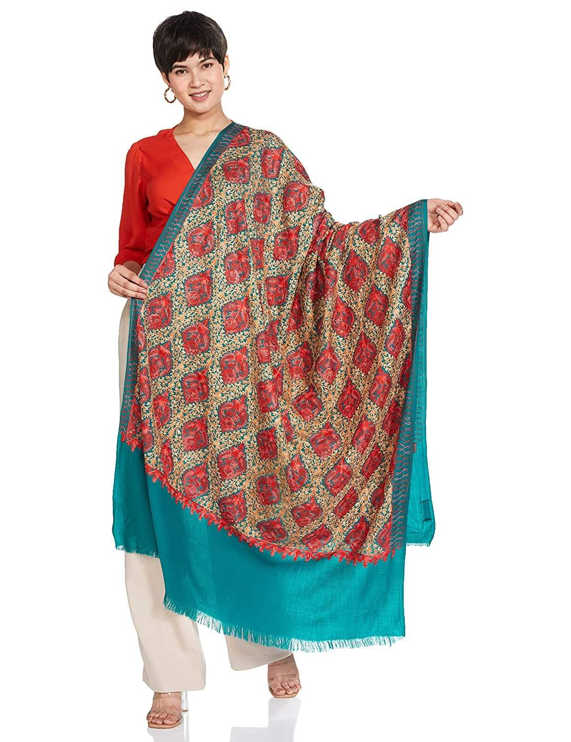 Pashtush Womens Embroidery Shawl, Aari Embroidery, Arabic Blue