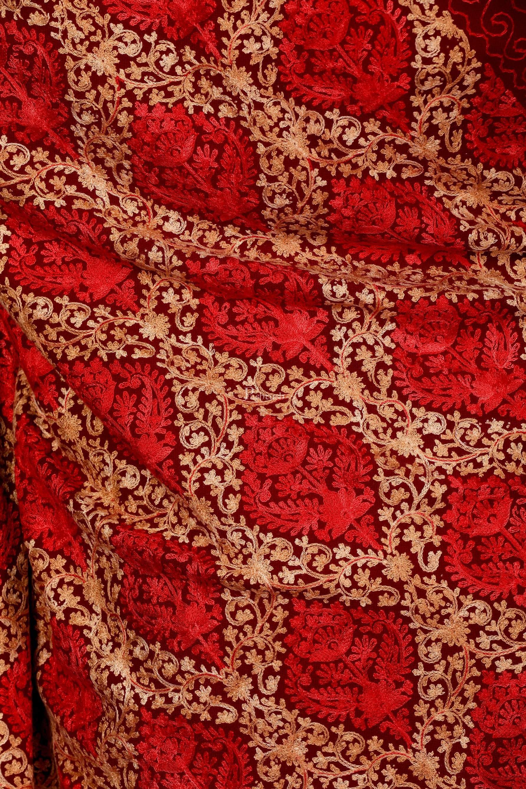 Pashtush Womens Embroidery Shawl, Aari Embroidery, Maroon - Image 2