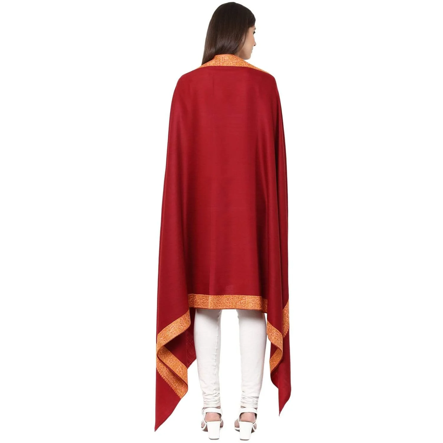 Pashtush Womens Hand Embroidery Shawl, 100% Pure Wool Shawls, Maroon - Image 4