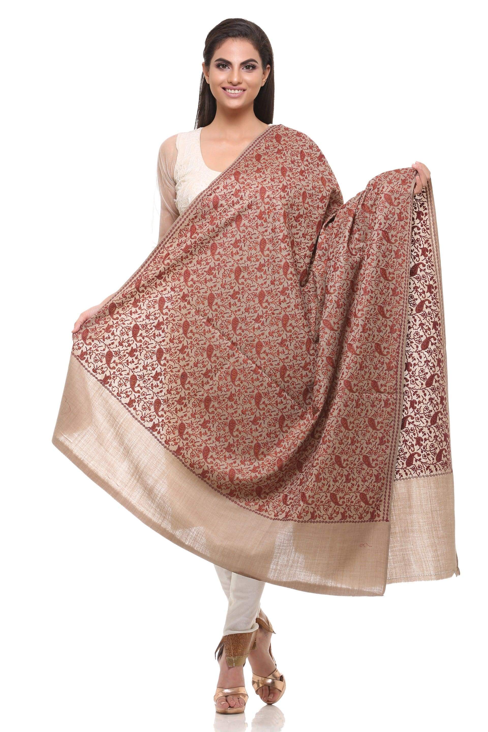 Pashtush Womens Embroidery Shawl, Heavy Design, Silk Thread Needlework (Dark )