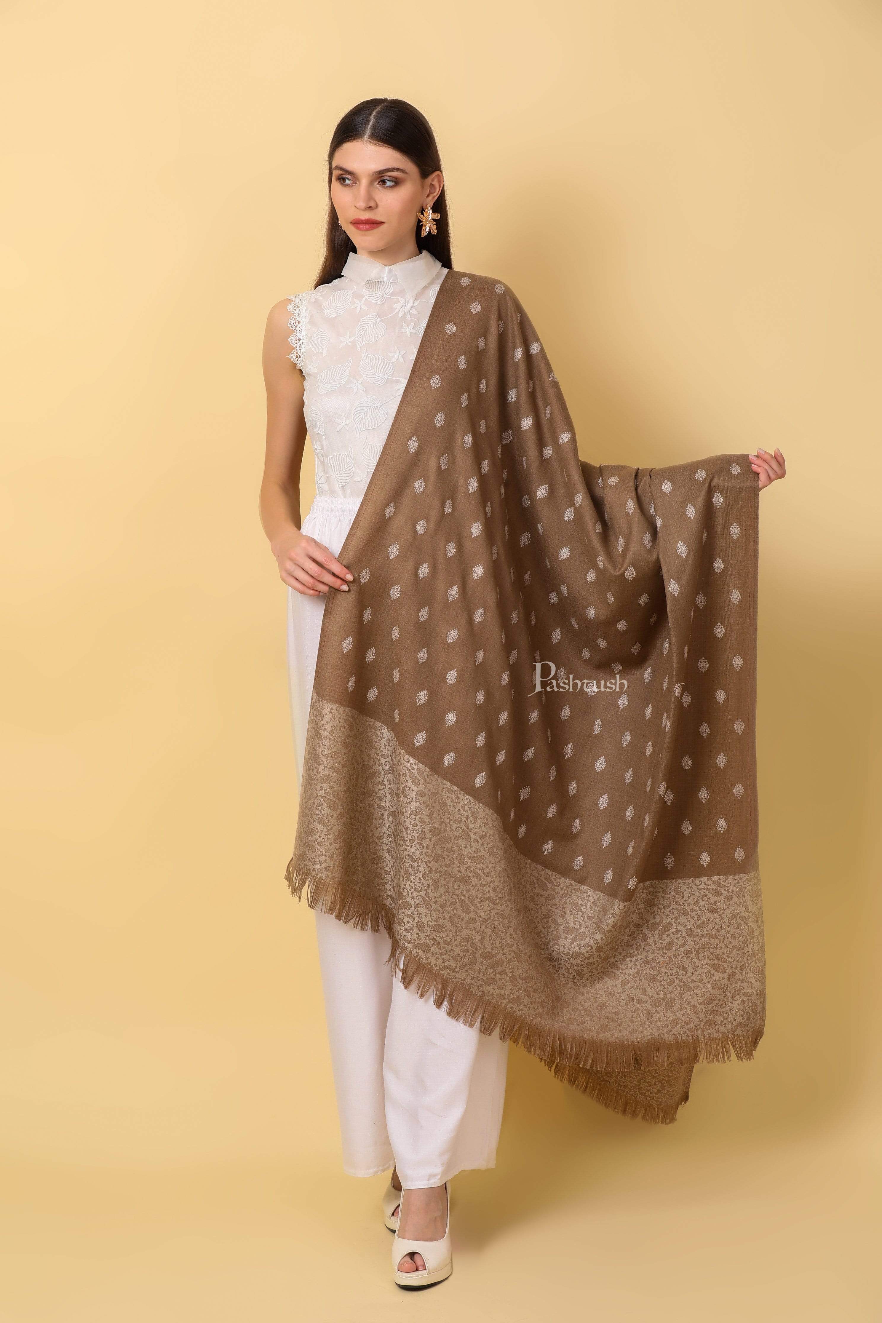 Pashtush Womens Embroidery Shawl, Light Weight And Warm, Beige - Image 3