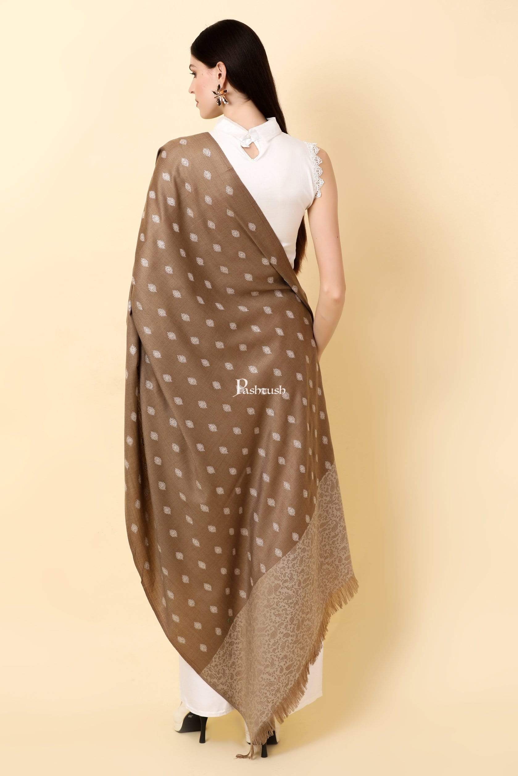 Pashtush Womens Embroidery Shawl, Light Weight And Warm, Beige - Image 4