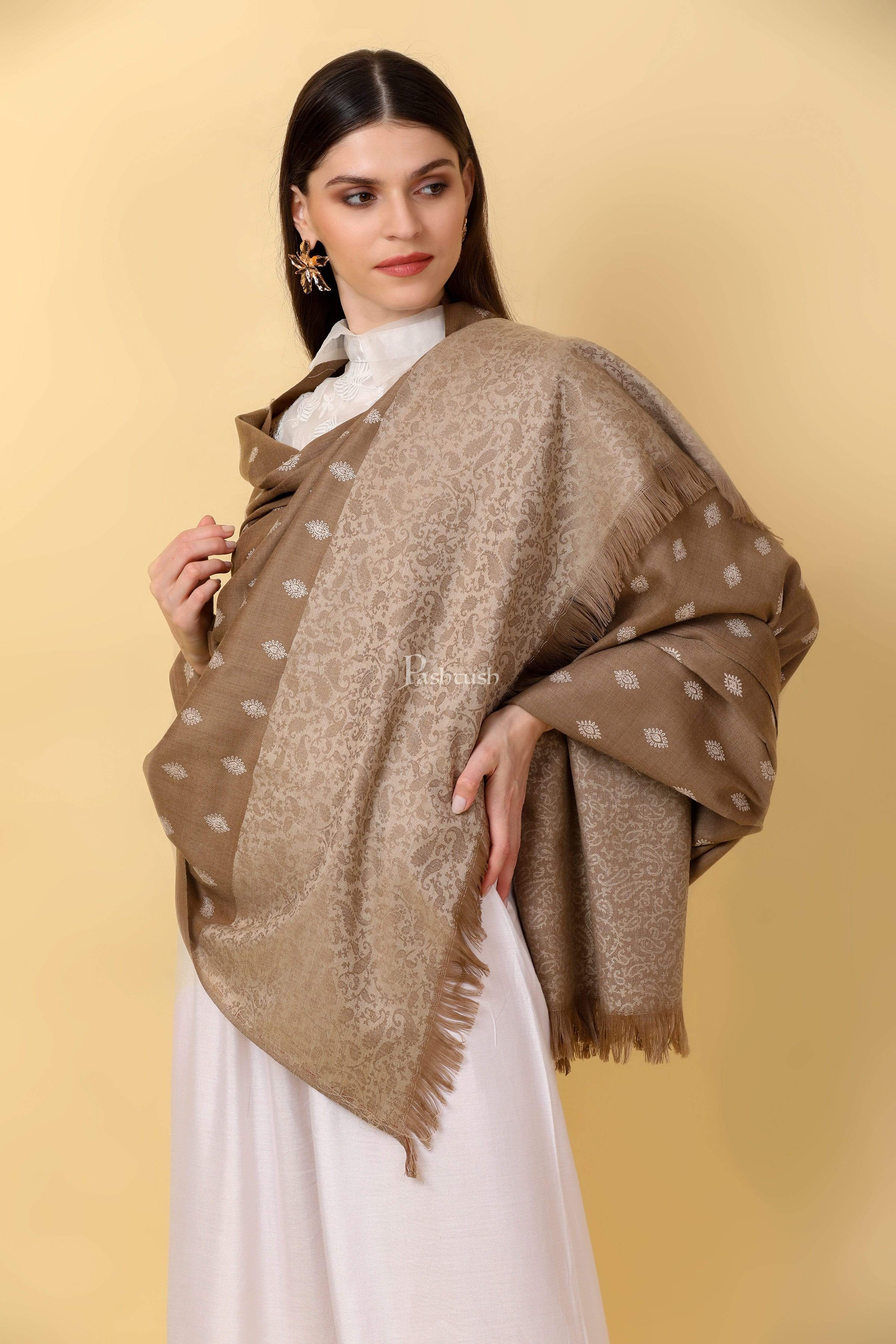 Pashtush Womens Embroidery Shawl, Light Weight And Warm, Beige - Image 5