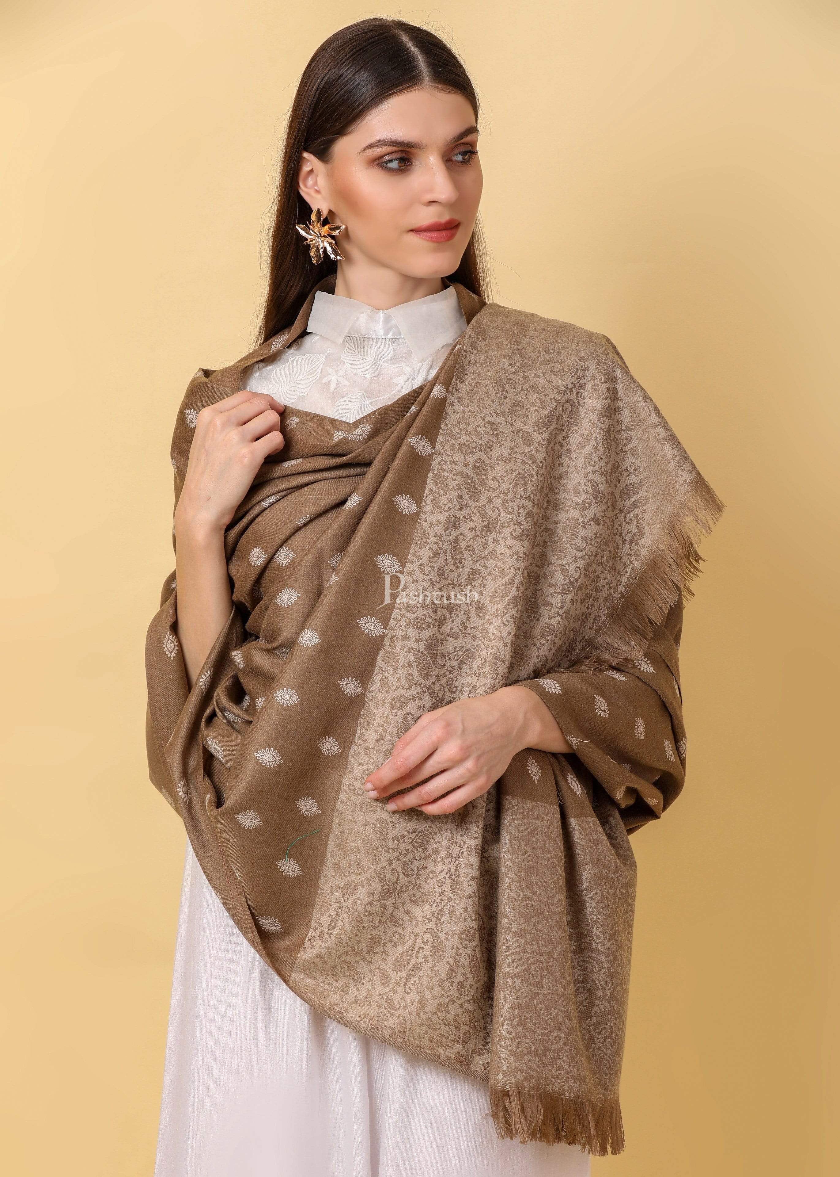 Pashtush Womens Embroidery Shawl, Light Weight And Warm, Beige - Image 6