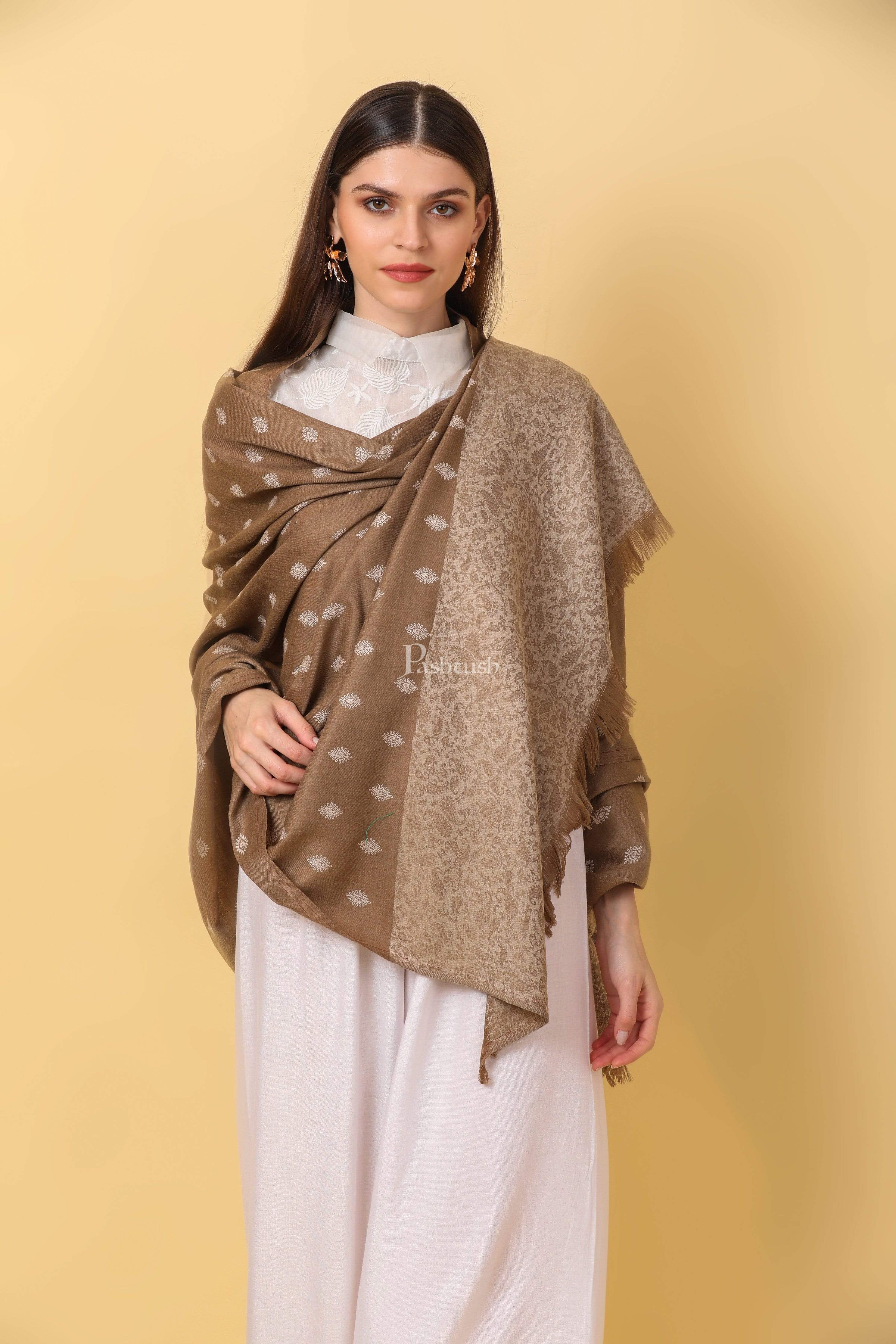 Pashtush Womens Embroidery Shawl, Light Weight And Warm, Beige - Image 7