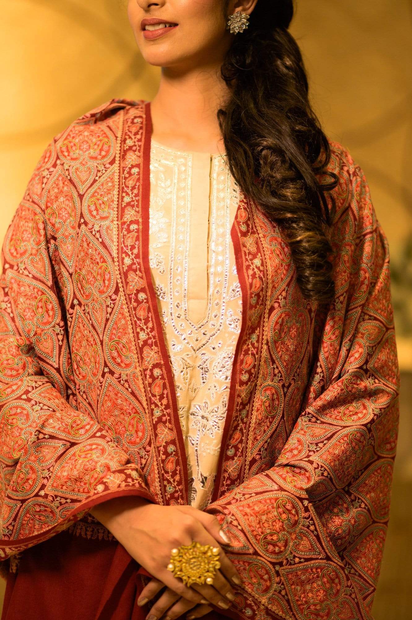 Pashtush Womens Embroidery Shawl, Maroon - Image 3