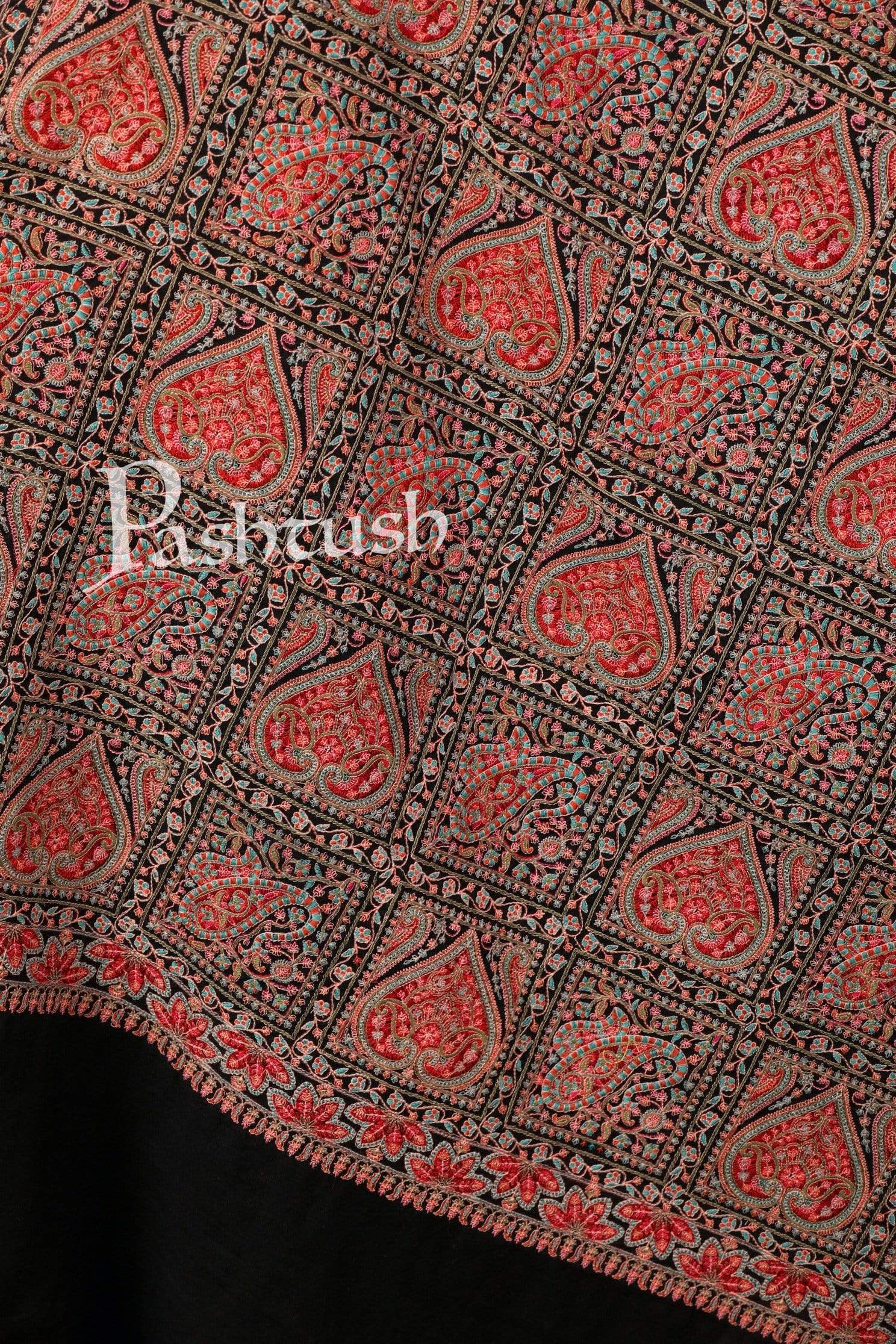Pashtush Womens Embroidery Shawl, Fineembroidery, Intricate Needlework, Black - Image 2