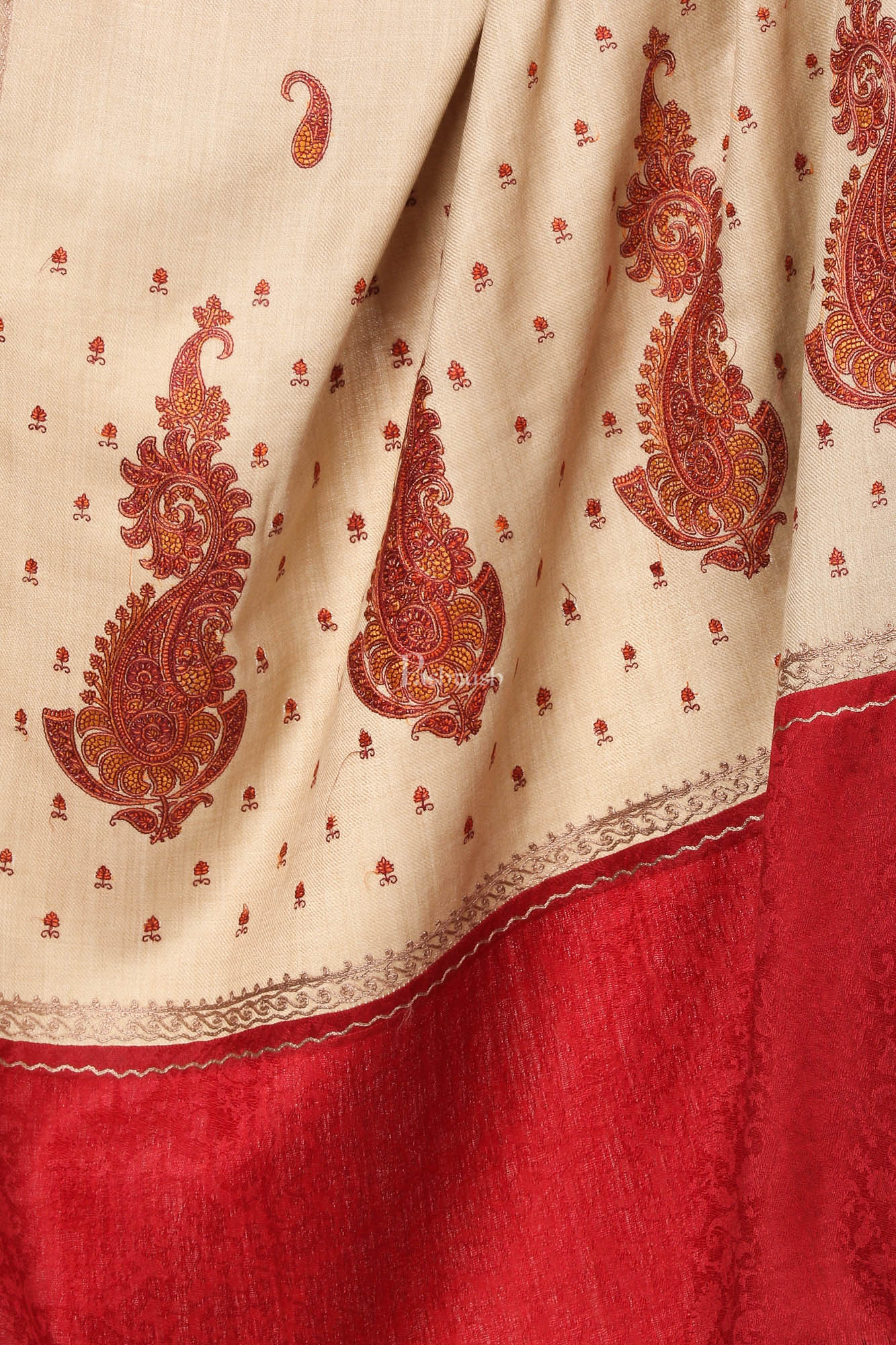 Pashtush Womens, Embroidery Shawl With Palla Deisgn, Bridal Soft Wool Collection - Multi-Coloured - Image 2