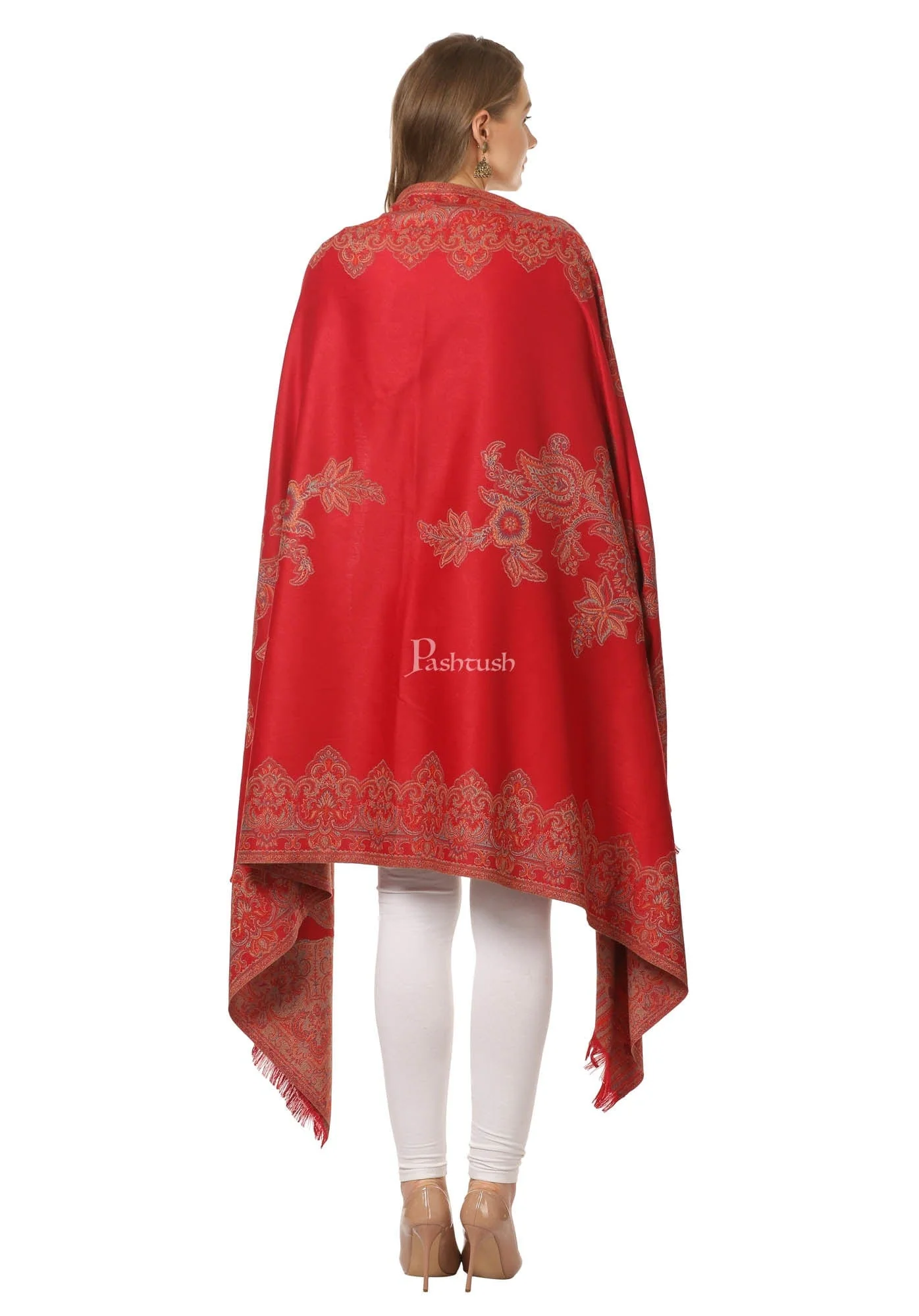 Pashtush Women'S Jacquard Ambi Shawl, Warm And Soft, Faux Pashmina - Maroon - Image 6