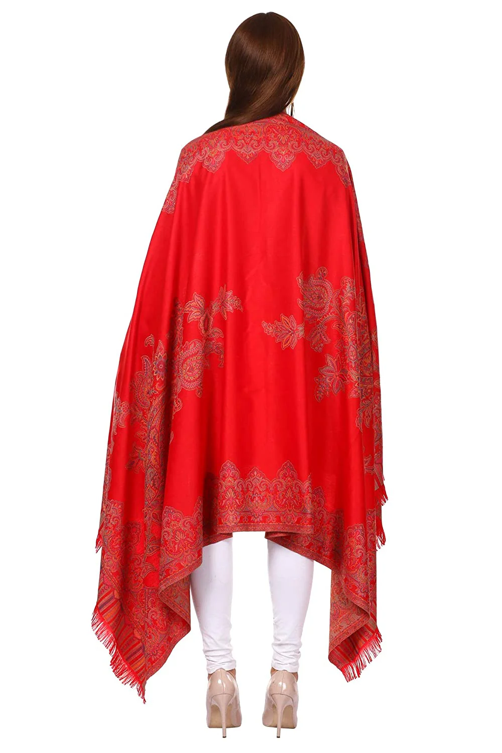 Pashtush Women'S Jacquard Ambi Shawl, Warm And Soft, Faux Pashmina - Red - Image 4