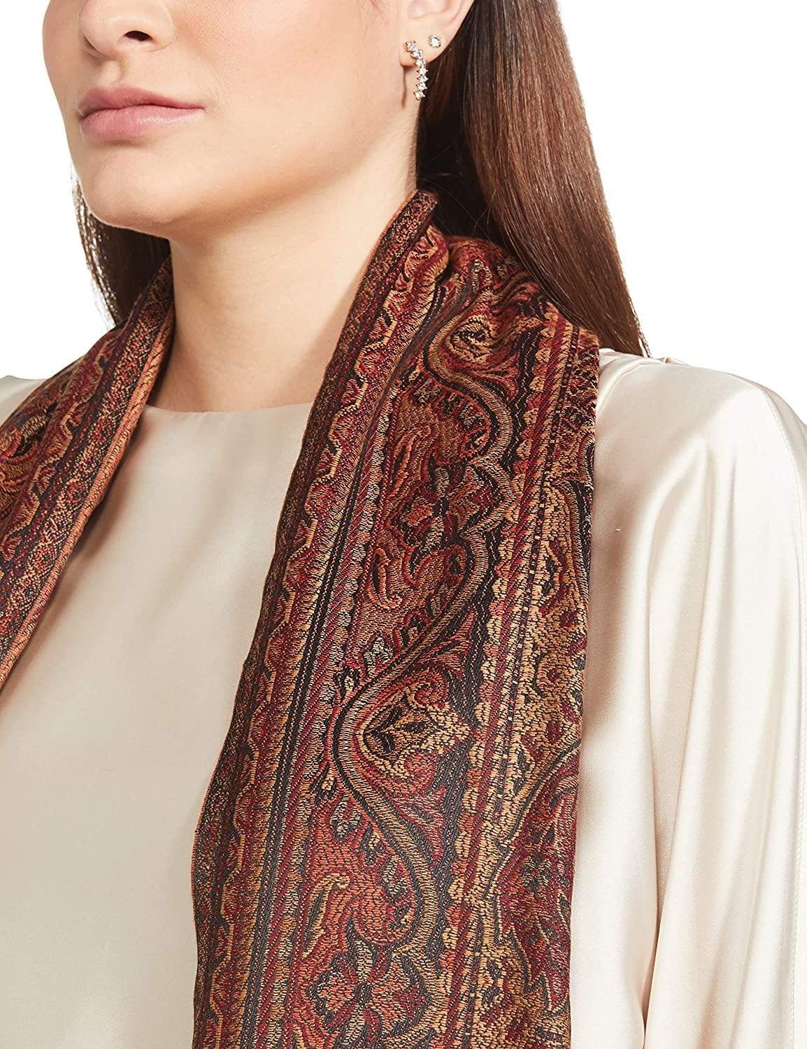 Pashtush Women'S Jamawar Shawl, Coffee - Image 4