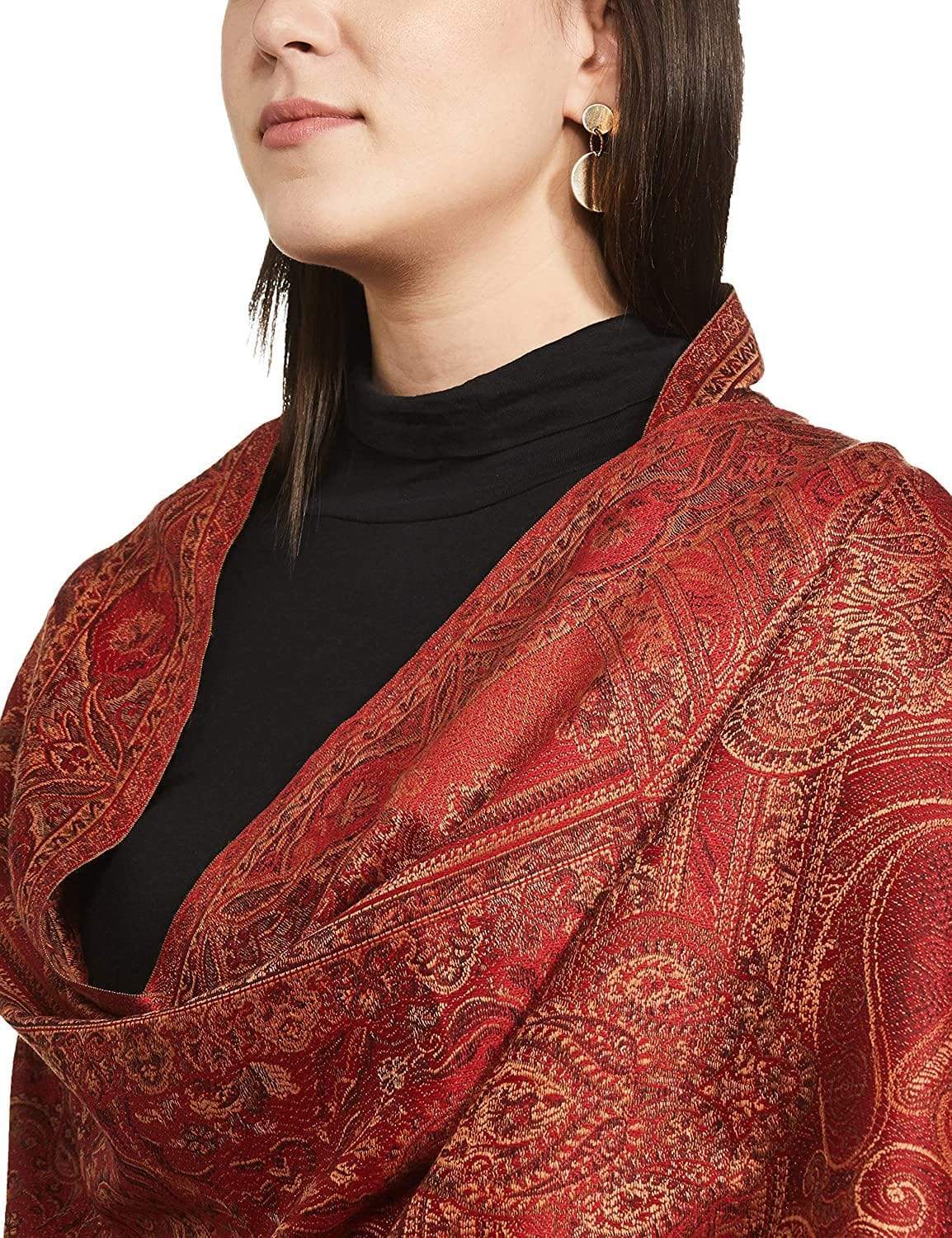 Pashtush Women'S Jamawar Shawl, Deep Maroon - Image 2