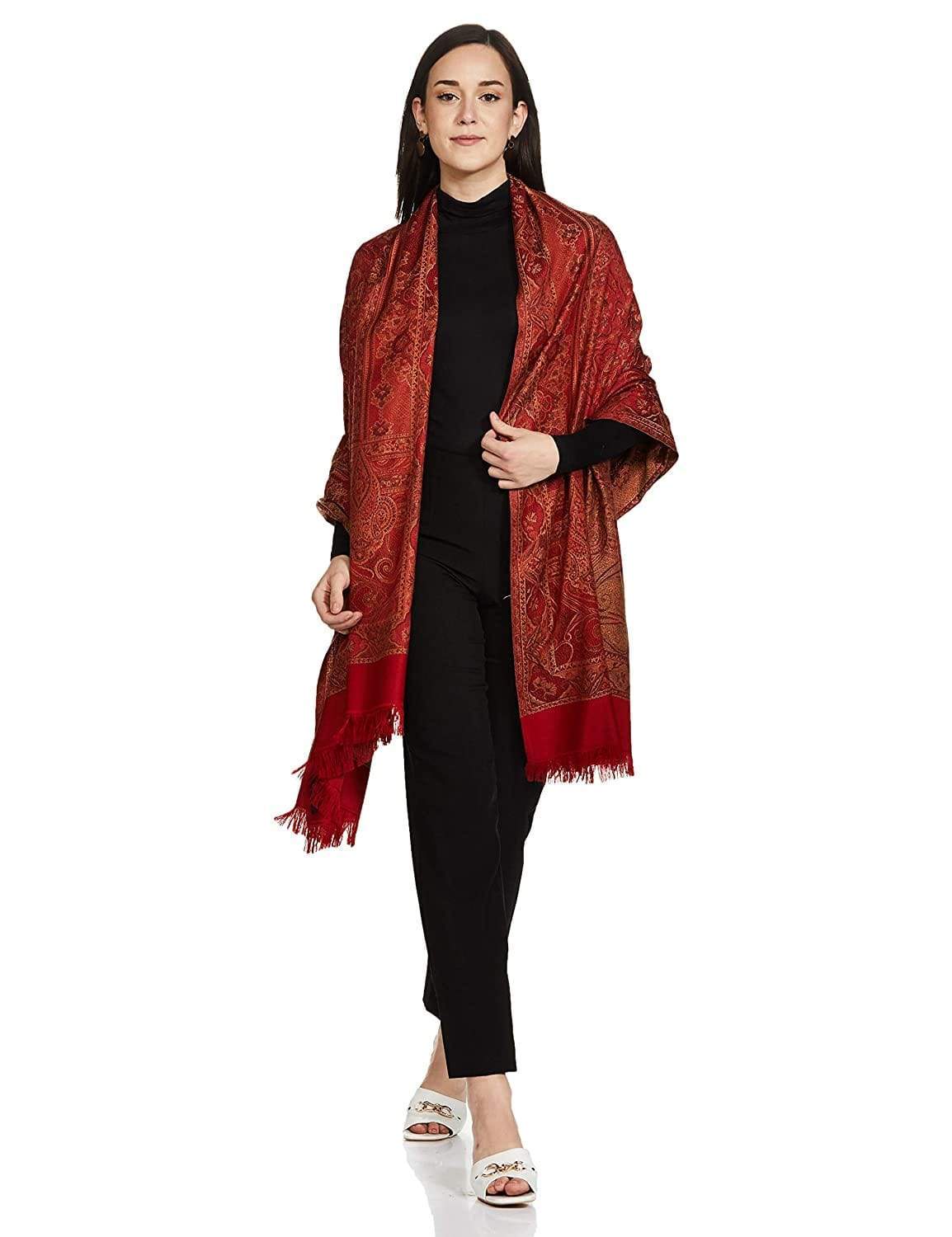 Pashtush Women'S Jamawar Shawl, Deep Maroon - Image 3