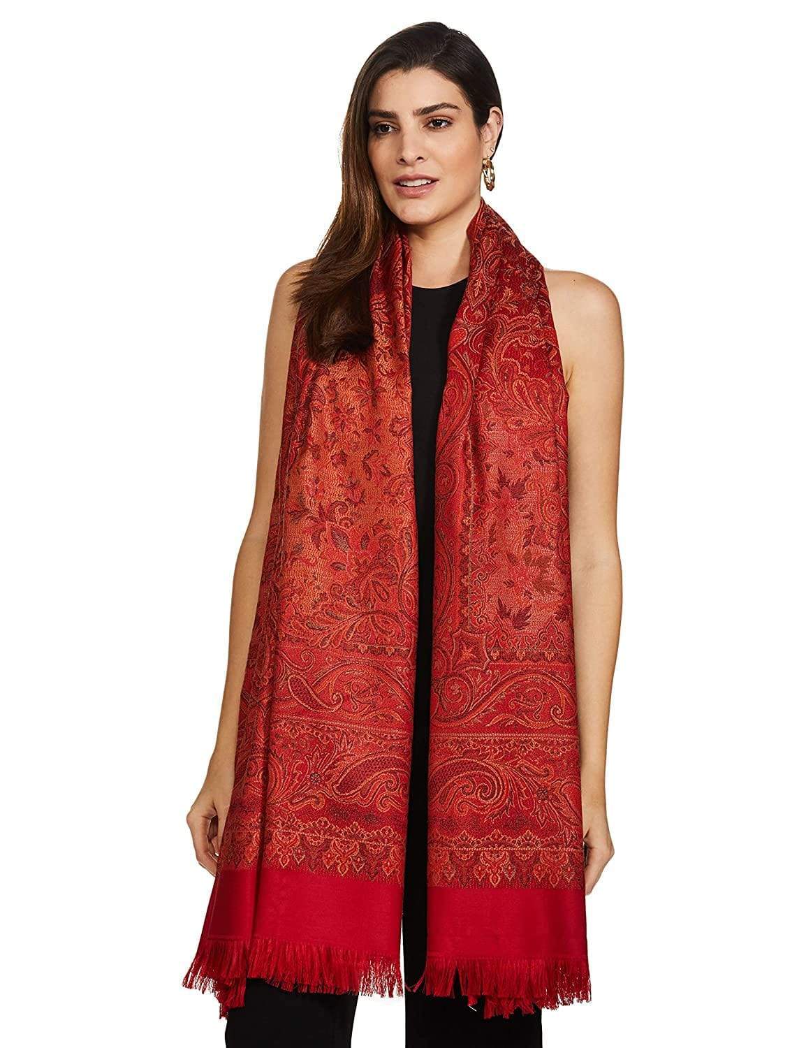 Pashtush Women'S Jamawar Shawl, Deep Maroon - Image 3
