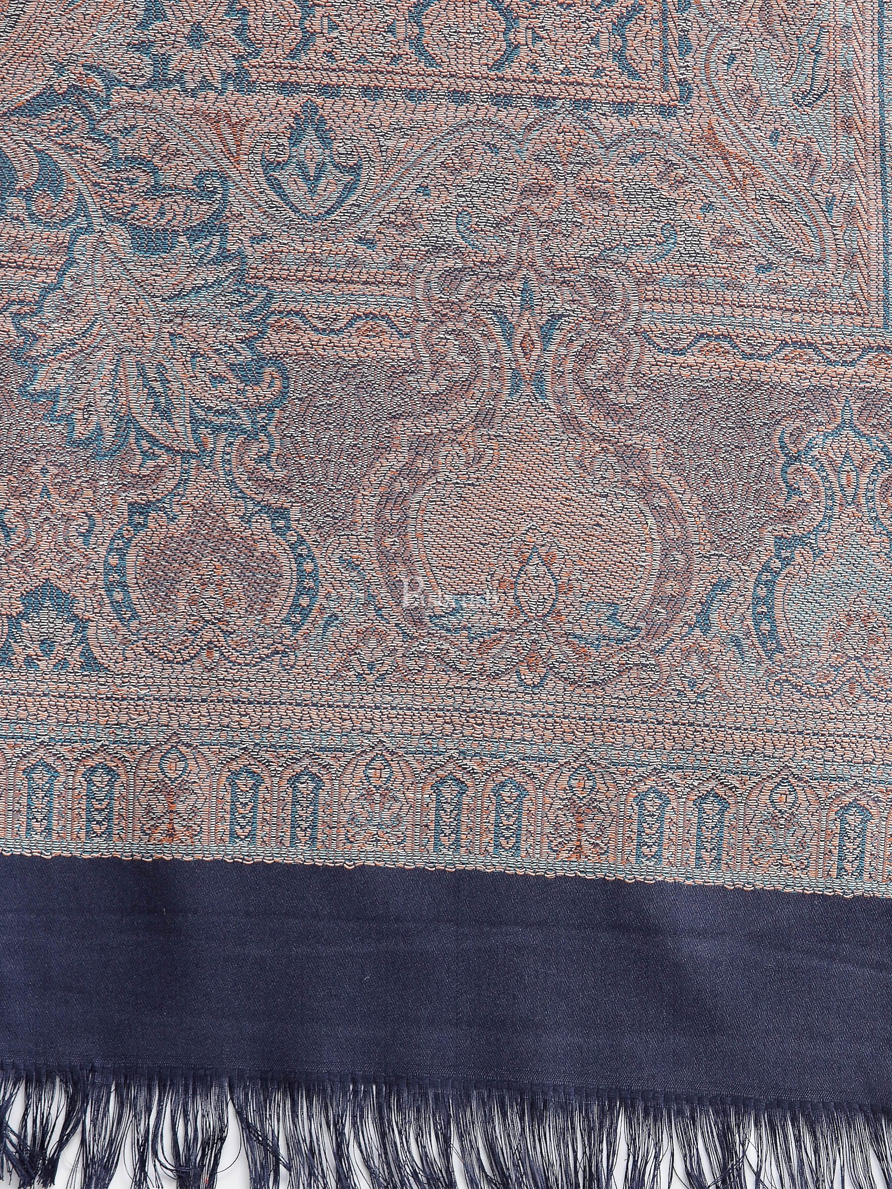Pashtush Women'S Jamawar Shawl, Faux Pashmina, Navy Blue, Reversible - Image 2