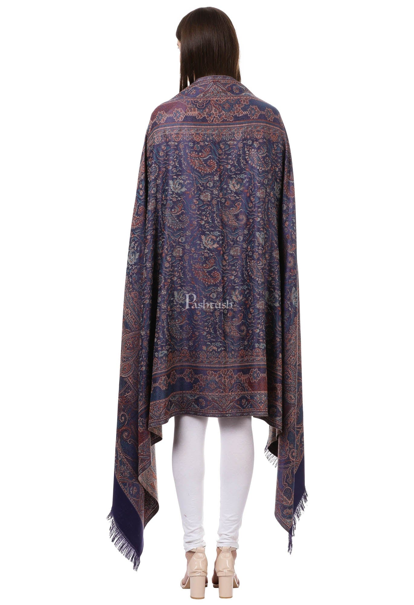 Pashtush Women'S Jamawar Shawl, Navy Blue - Image 3
