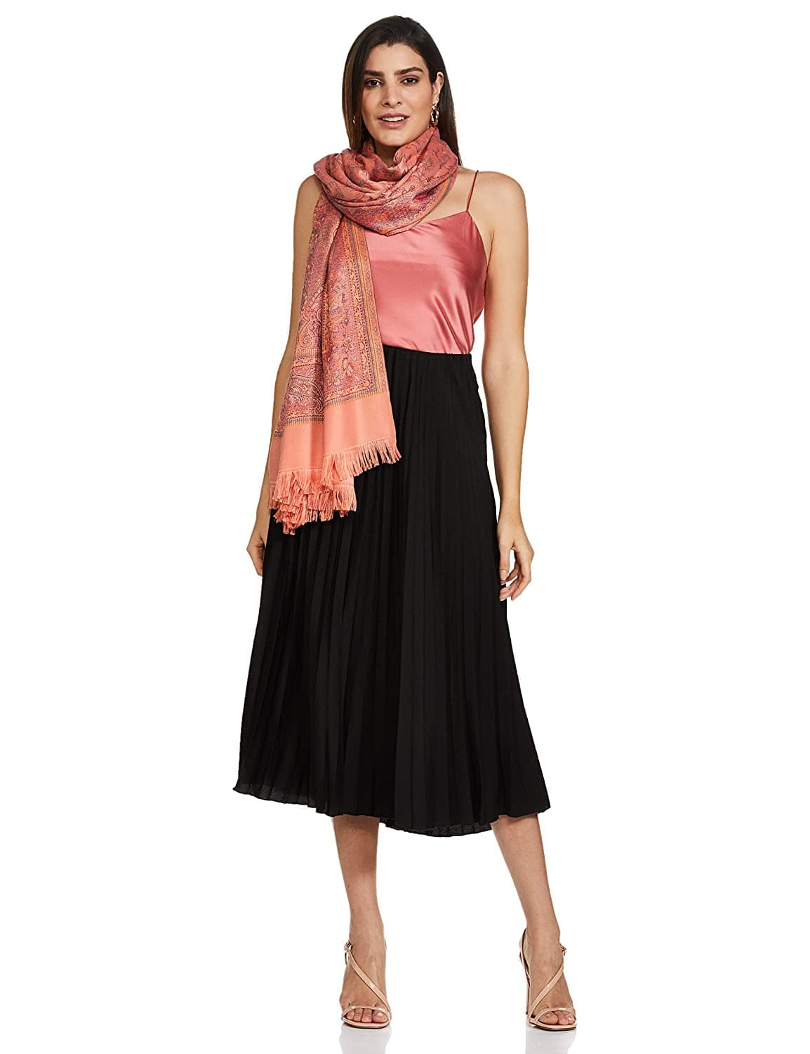 Pashtush Women Peach-Coloured Ethnic Reversible Jamawar Shawl - Image 2