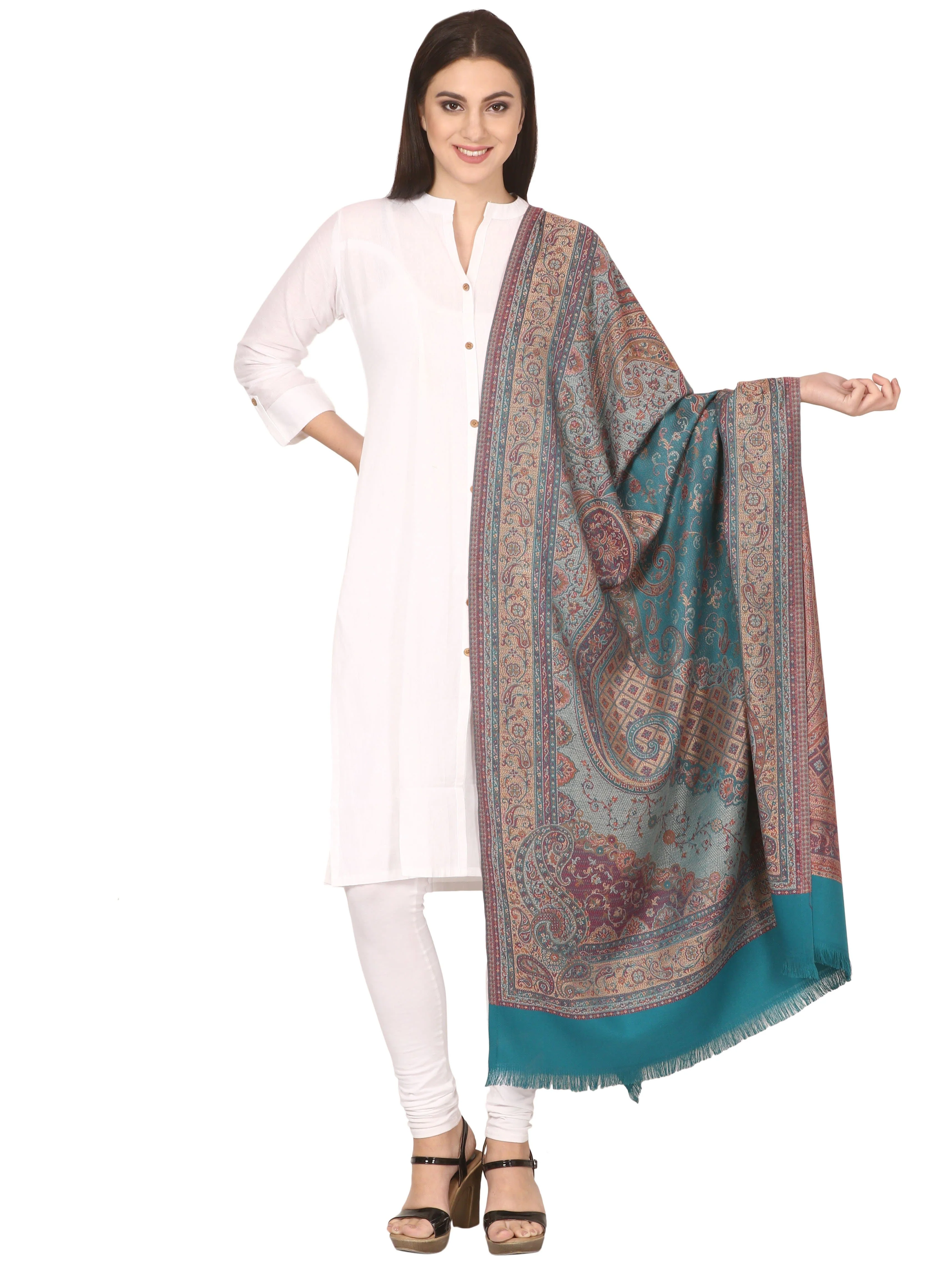 Pashtush Women'S Shawl, Faux Pashmina Design, Arabian Sea Blue - Image 3