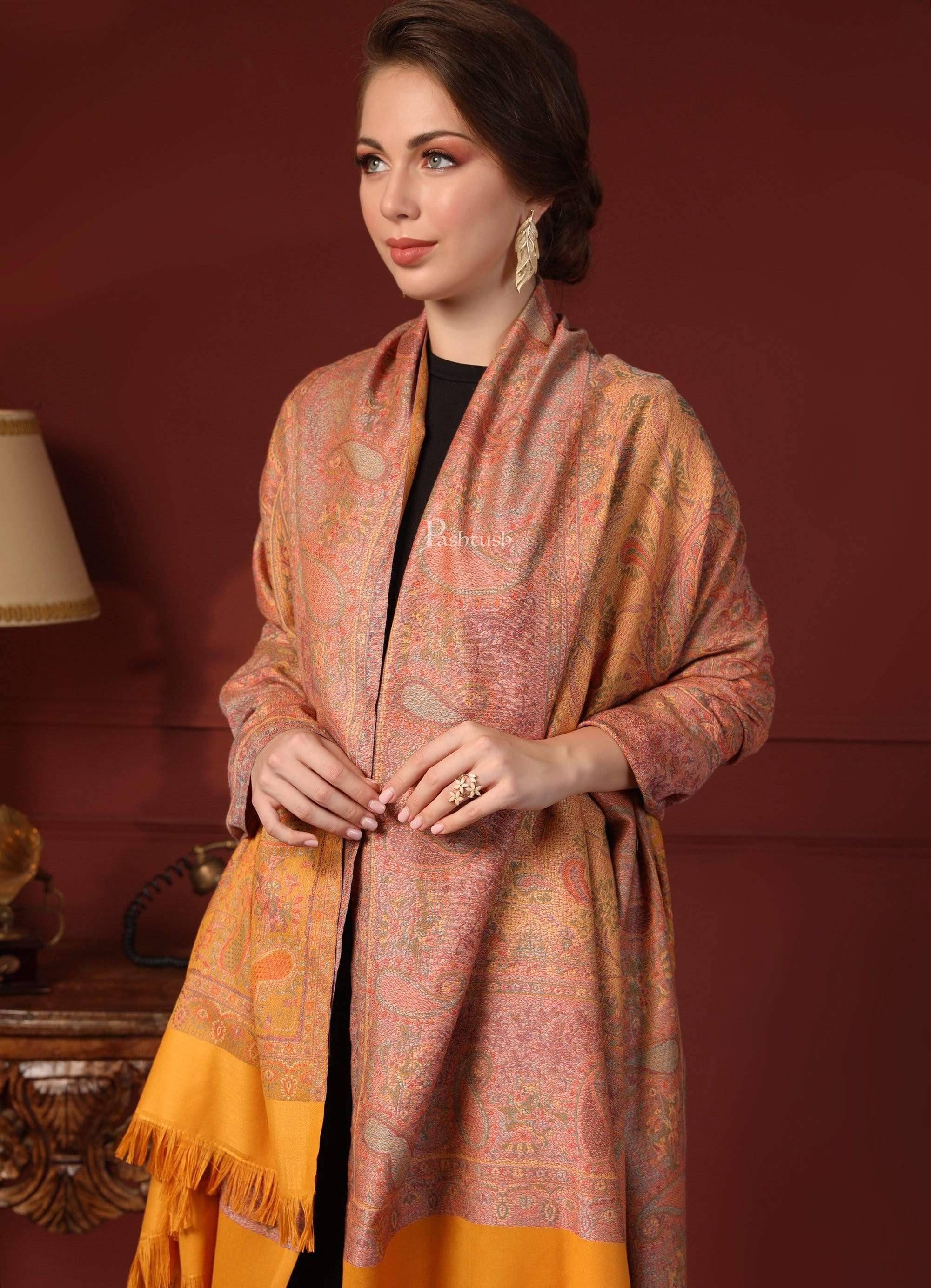 Pashtush Women'S Shawl, Faux Pashmina Reversible Design, Mustard - Image 5