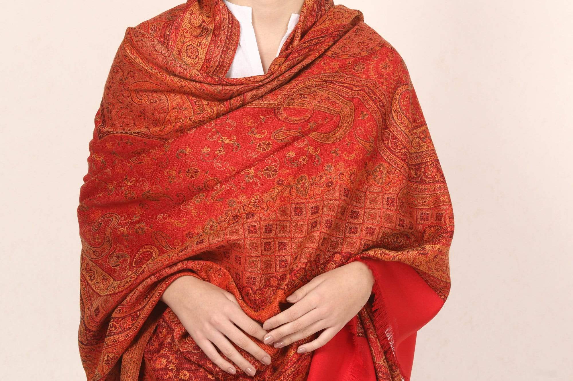 Pashtush Women'S Shawl, Faux Pashmina Design, Bright Red - Image 3