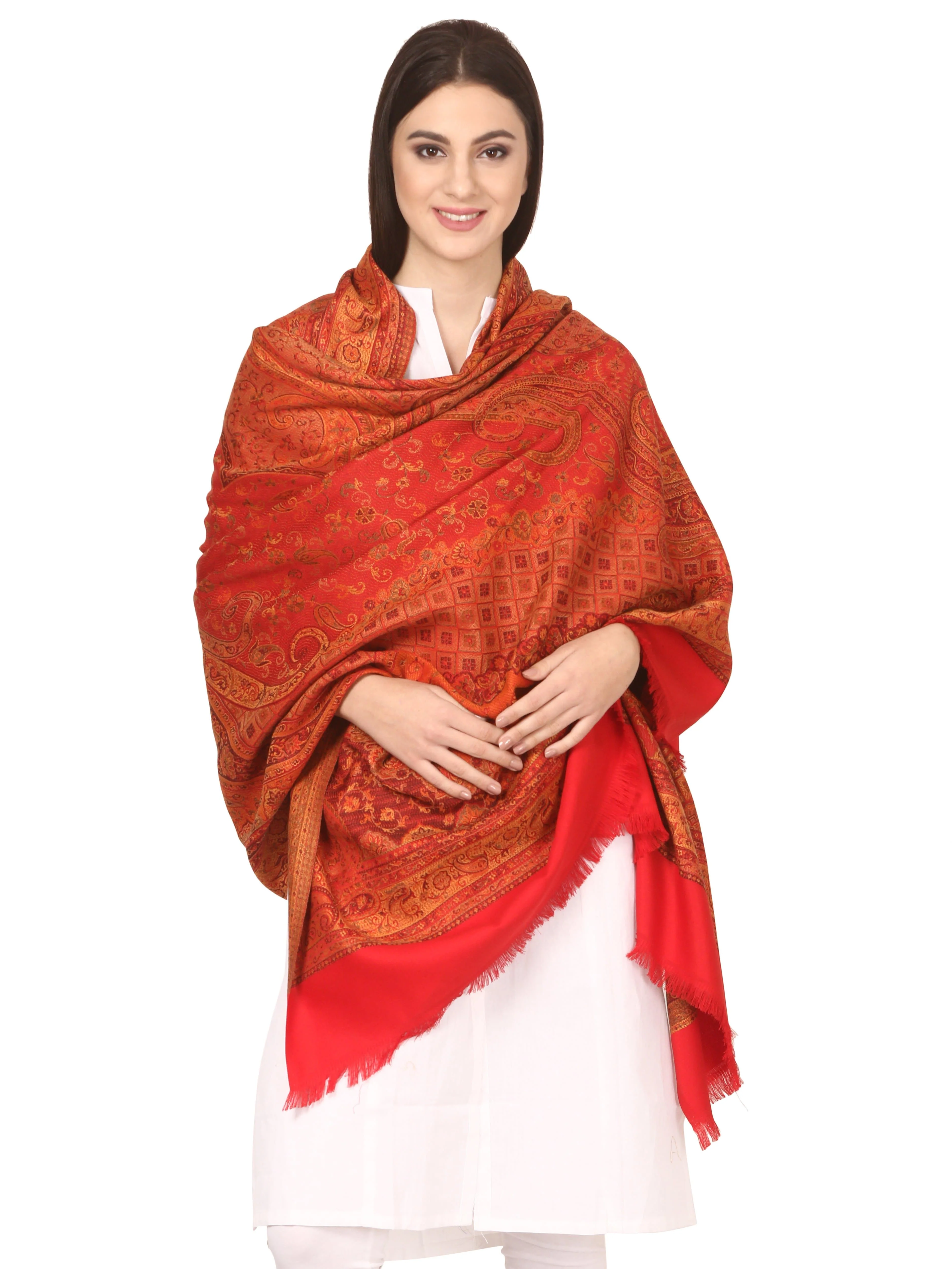 Pashtush Women'S Shawl, Faux Pashmina Design, Bright Red - Image 6