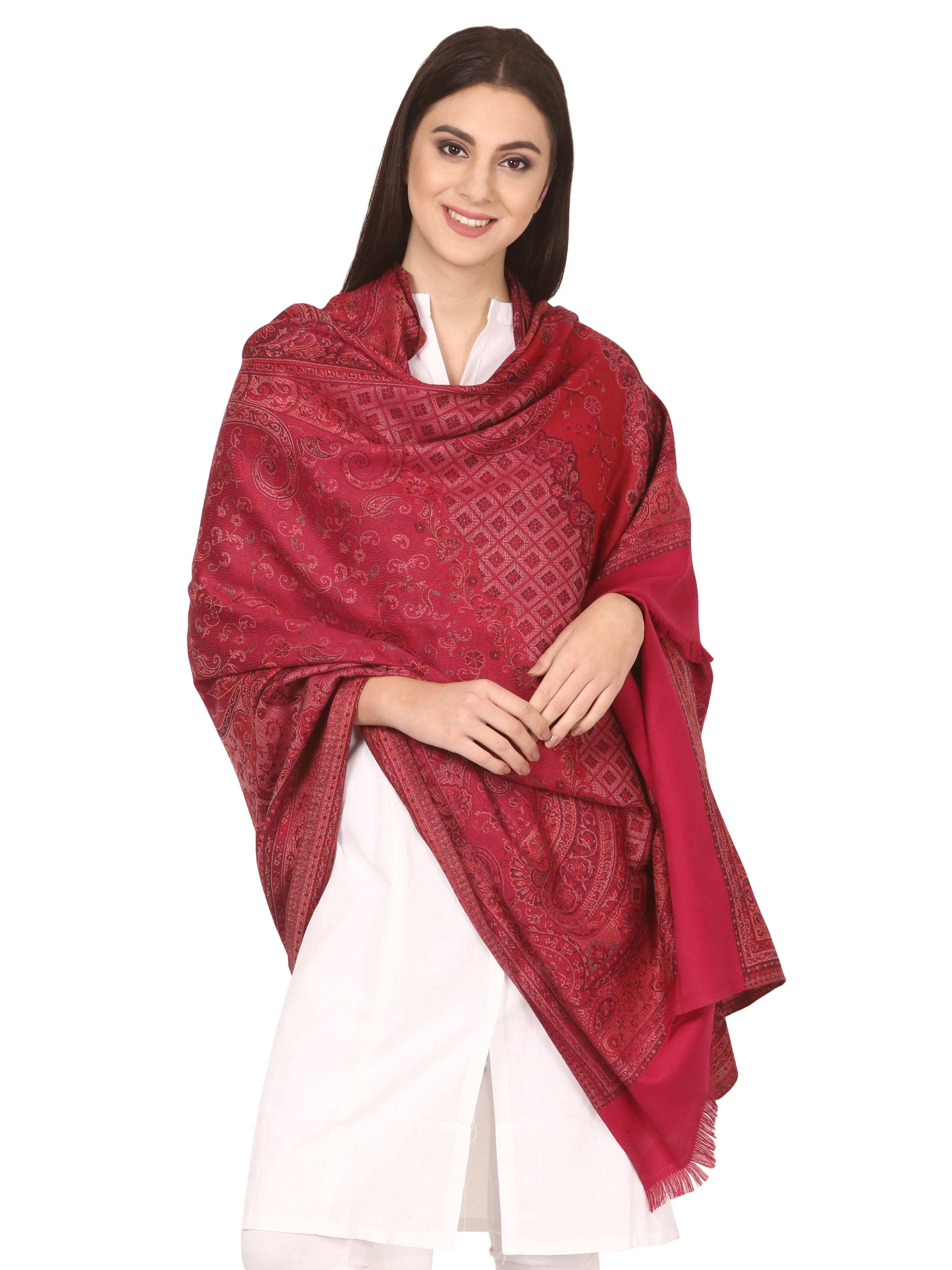 Pashtush Women'S Shawl, Faux Pashmina Design, Majenta - Image 6